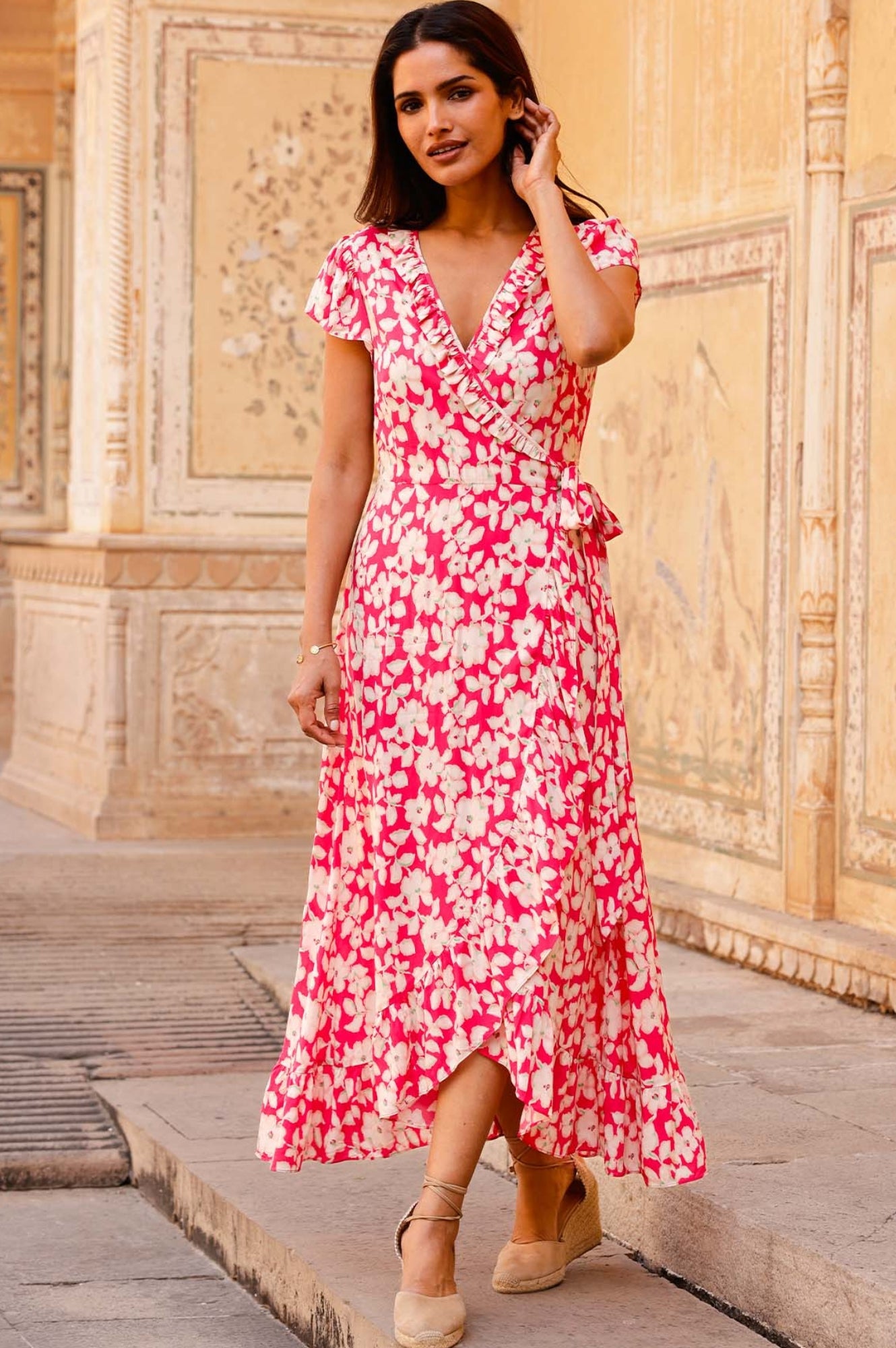 Demi EcoVero™ Wrap Dress | Blossom Pink/Cream