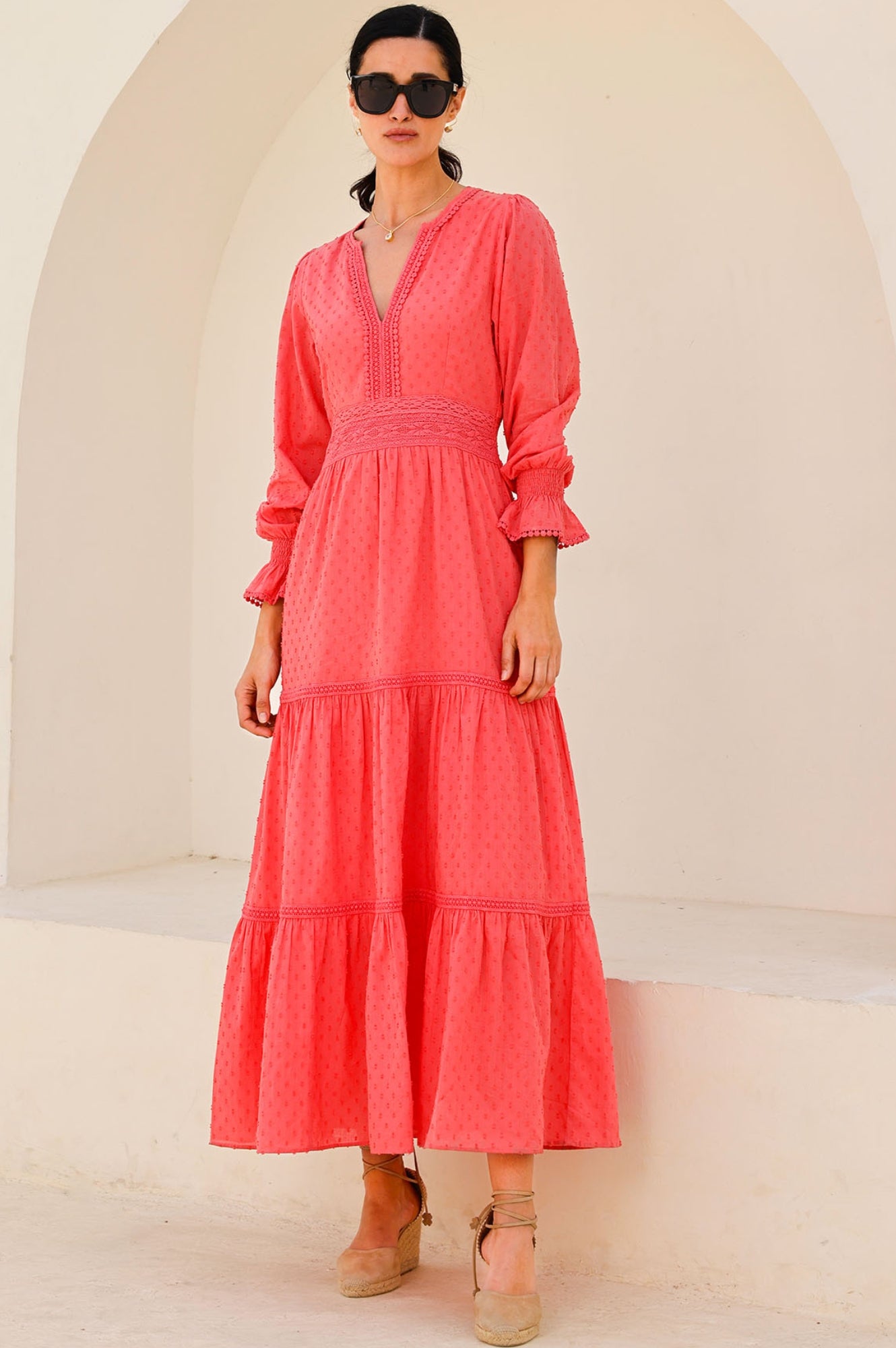 Purdie Organic Cotton Dobby Dress | Coral