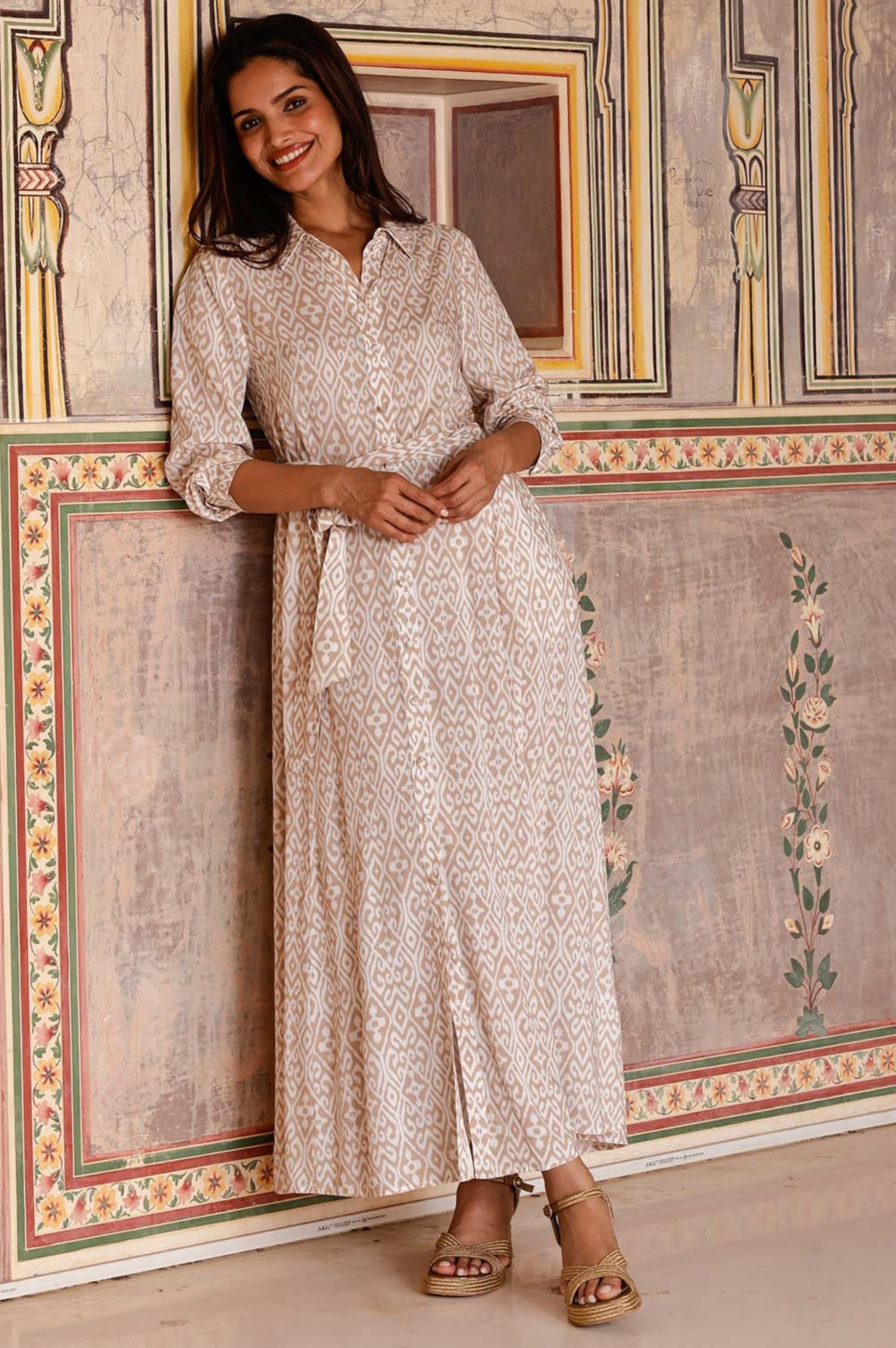 Eliza EcoVero Shirt Dress | Taupe/White