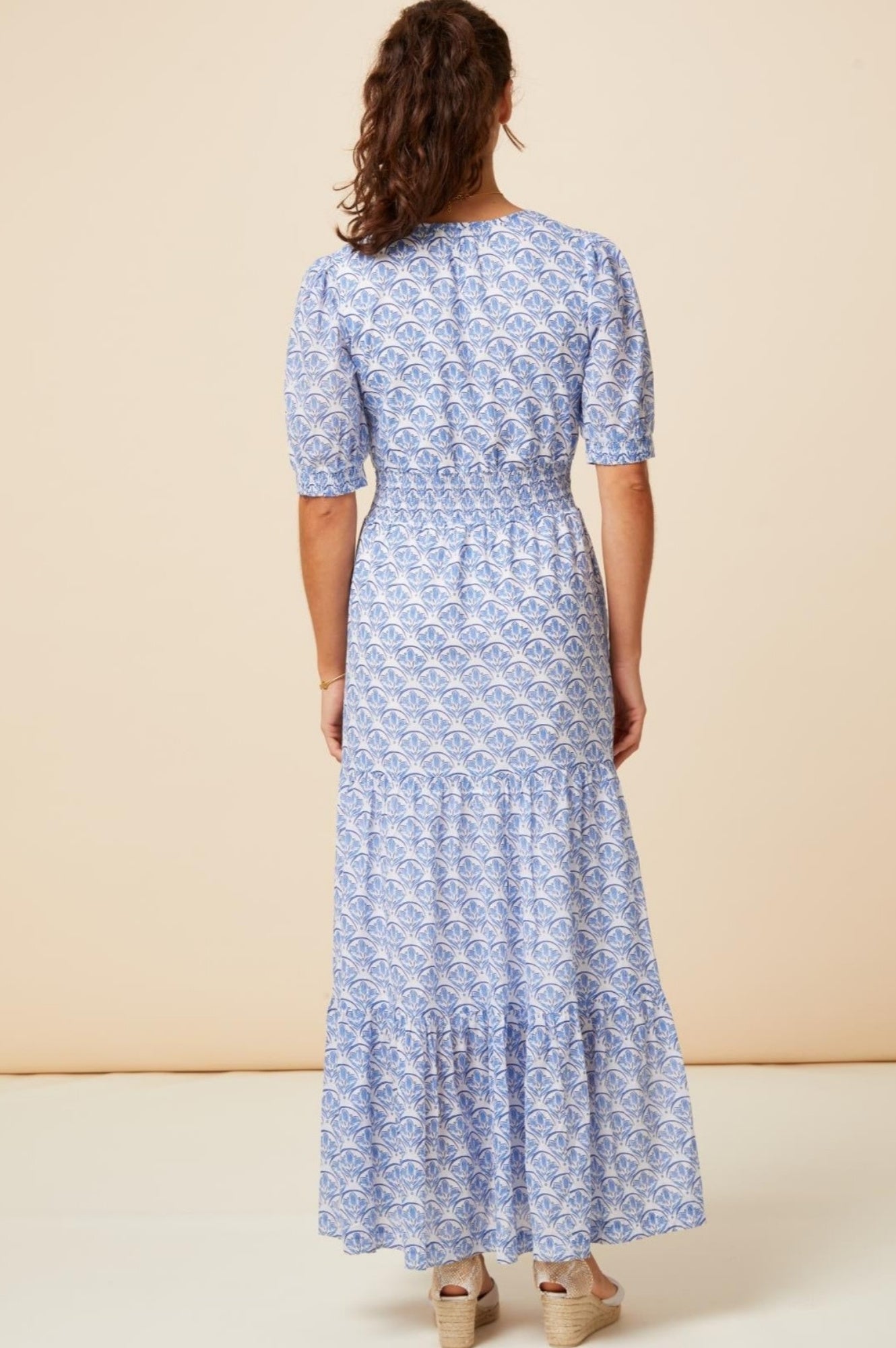 Billie Short Sleeve Dress | White/Blue