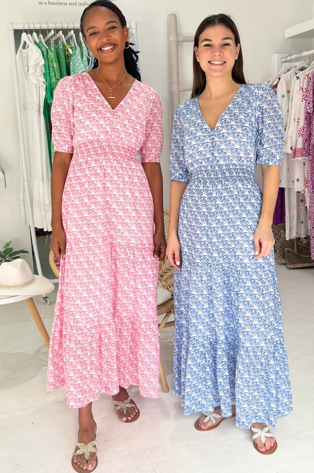 Billie Short Sleeve Dress | White/Blue
