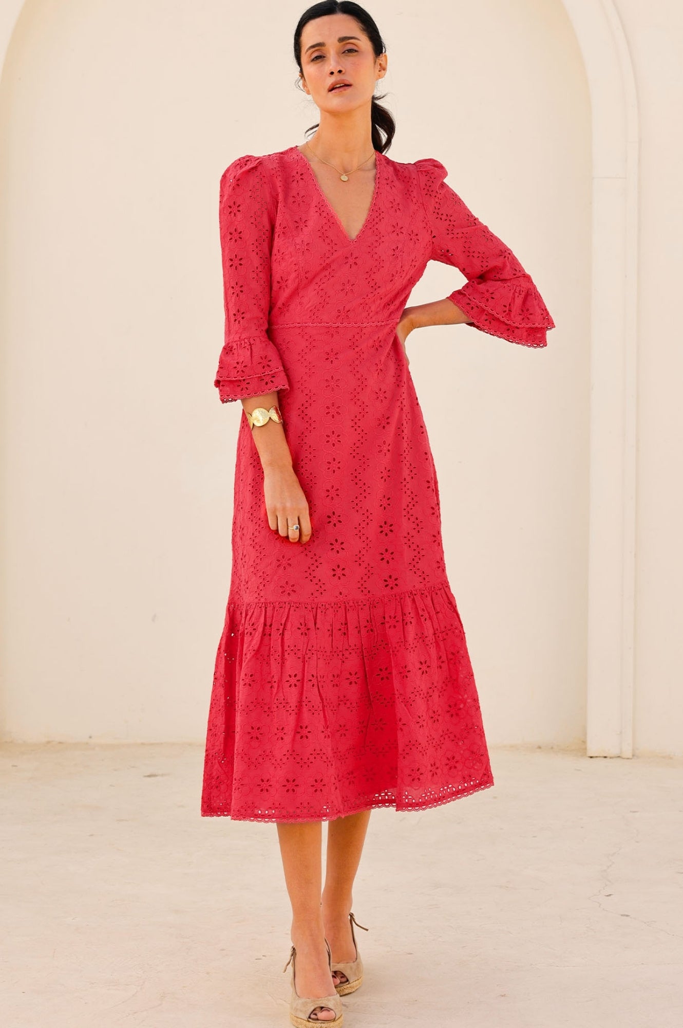 Victoria Broderie Dress | Red