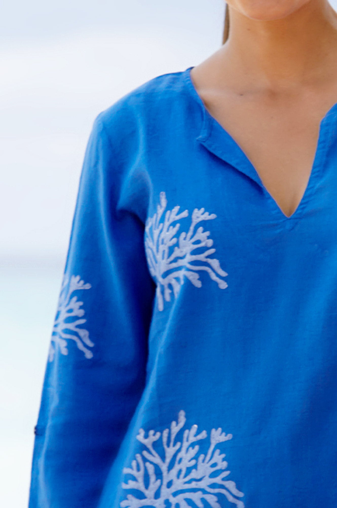 Guadalupe Short Organic Cotton Tunic | Cobalt Blue/White
