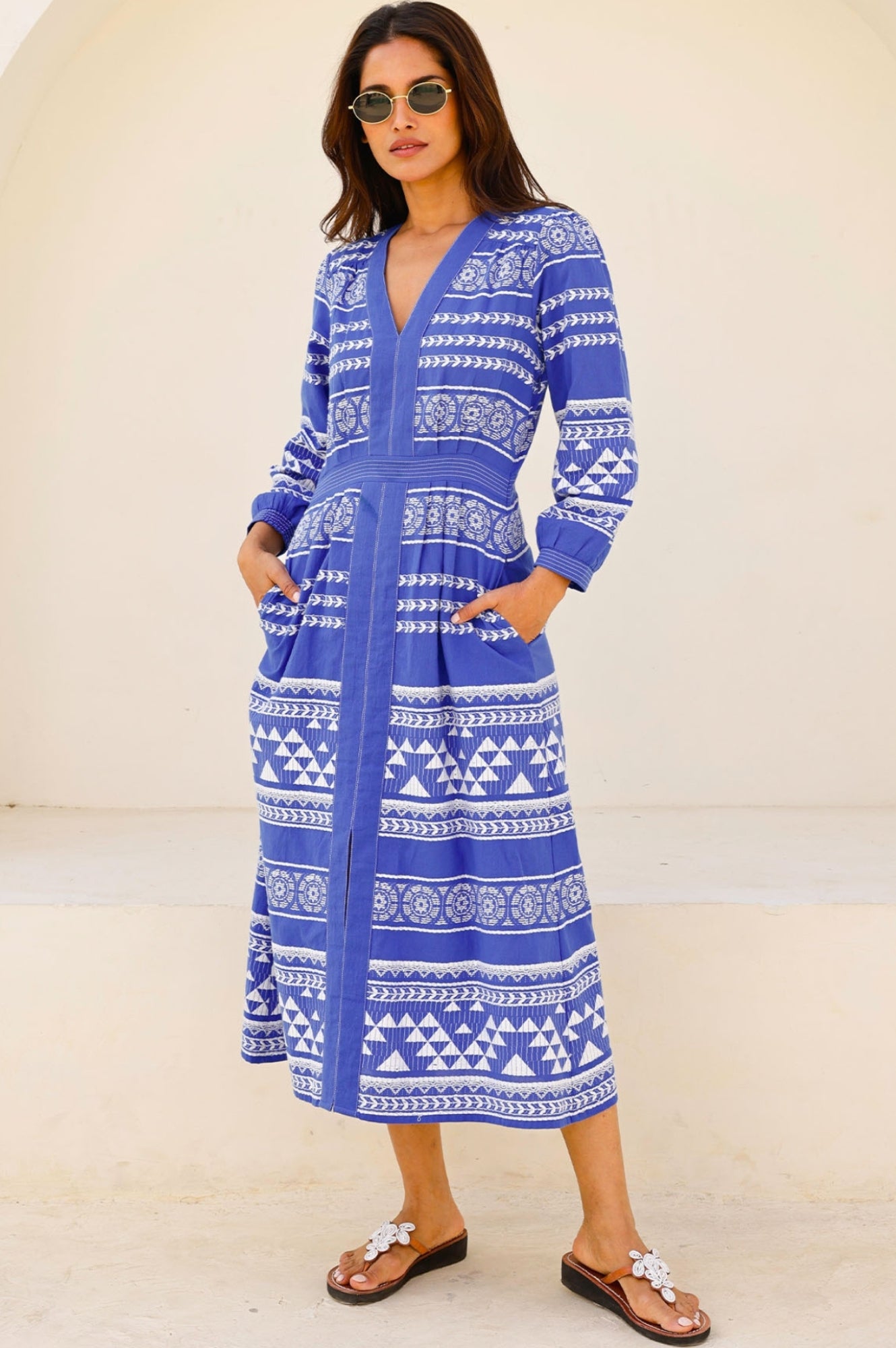 Jamila Jacquard Dress | Cobalt/White