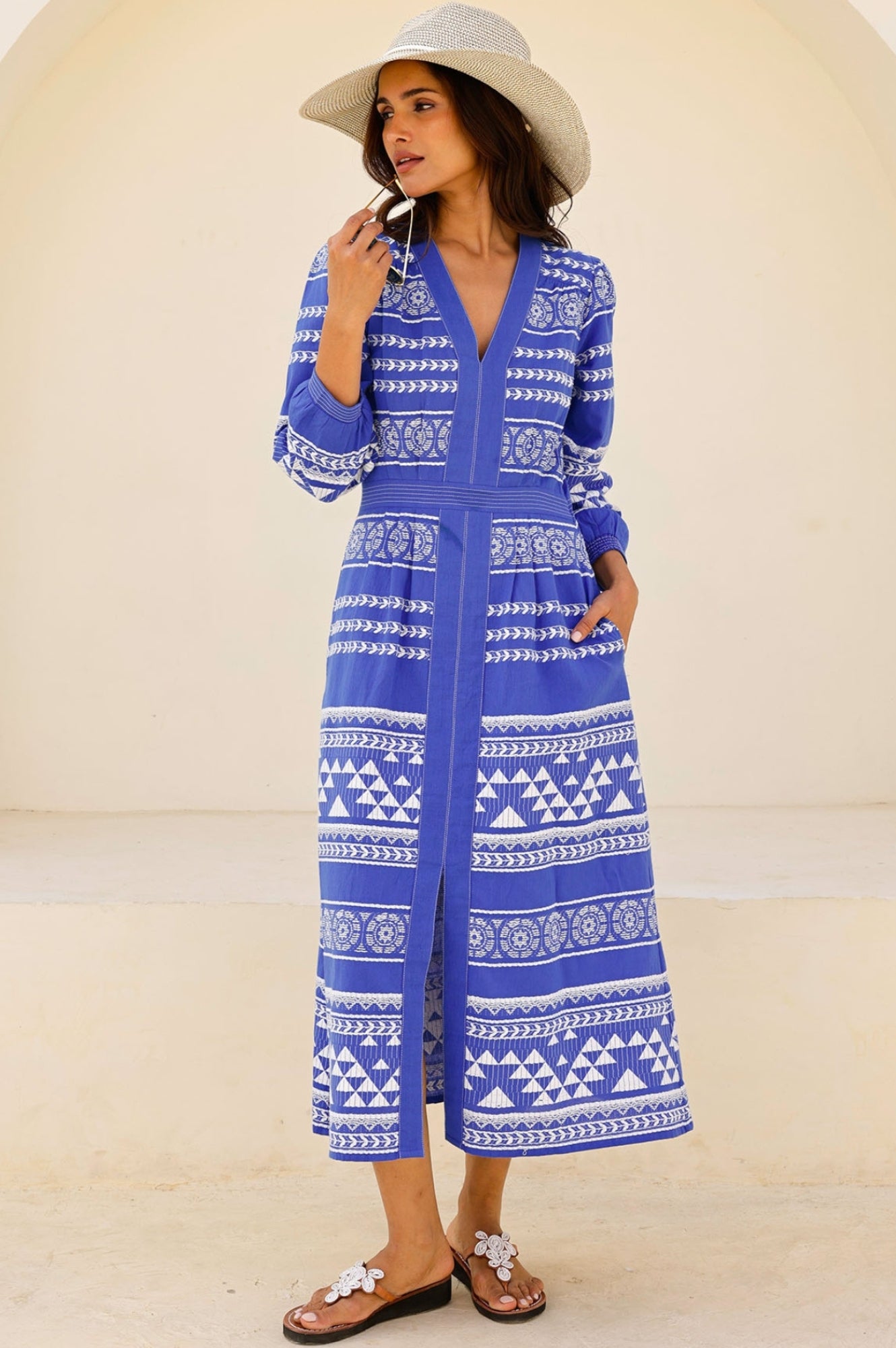 Jamila Jacquard Dress | Cobalt/White