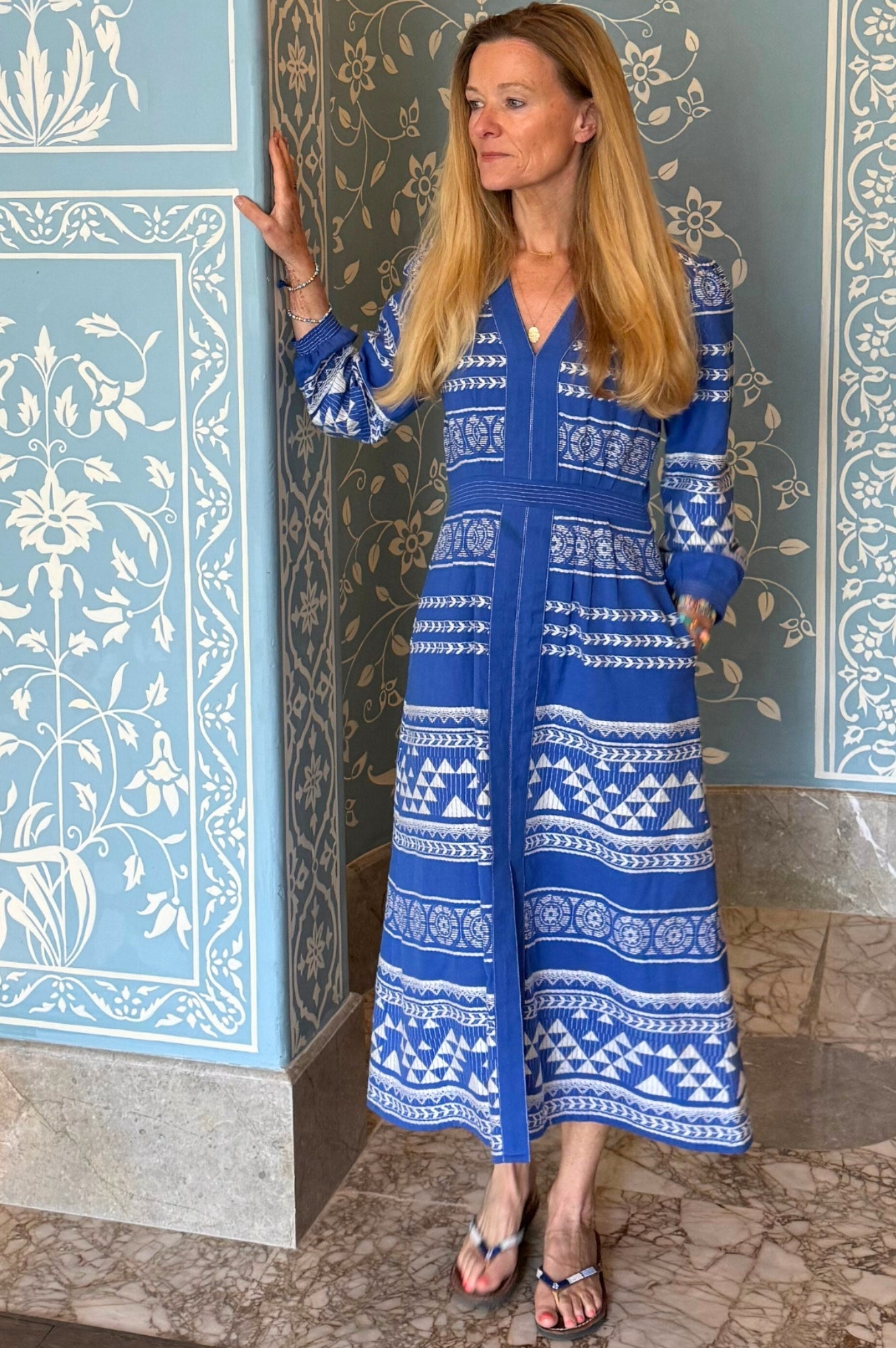 Jamila Jacquard Dress | Cobalt/White