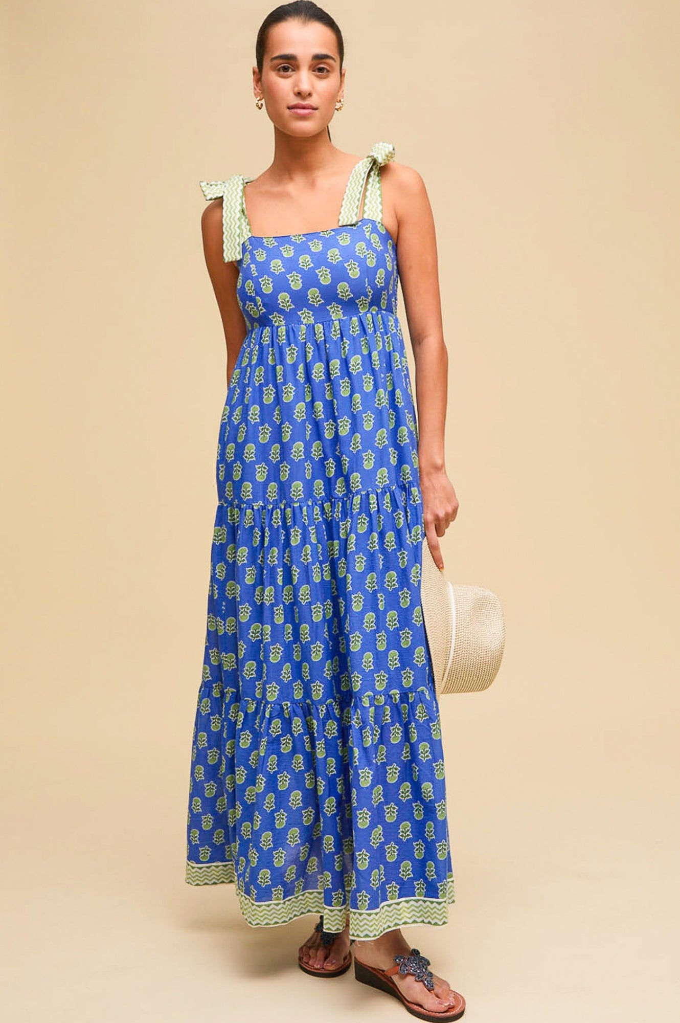 Tabitha Printed Organic Cotton Dress | Odisha Print Blue/Green