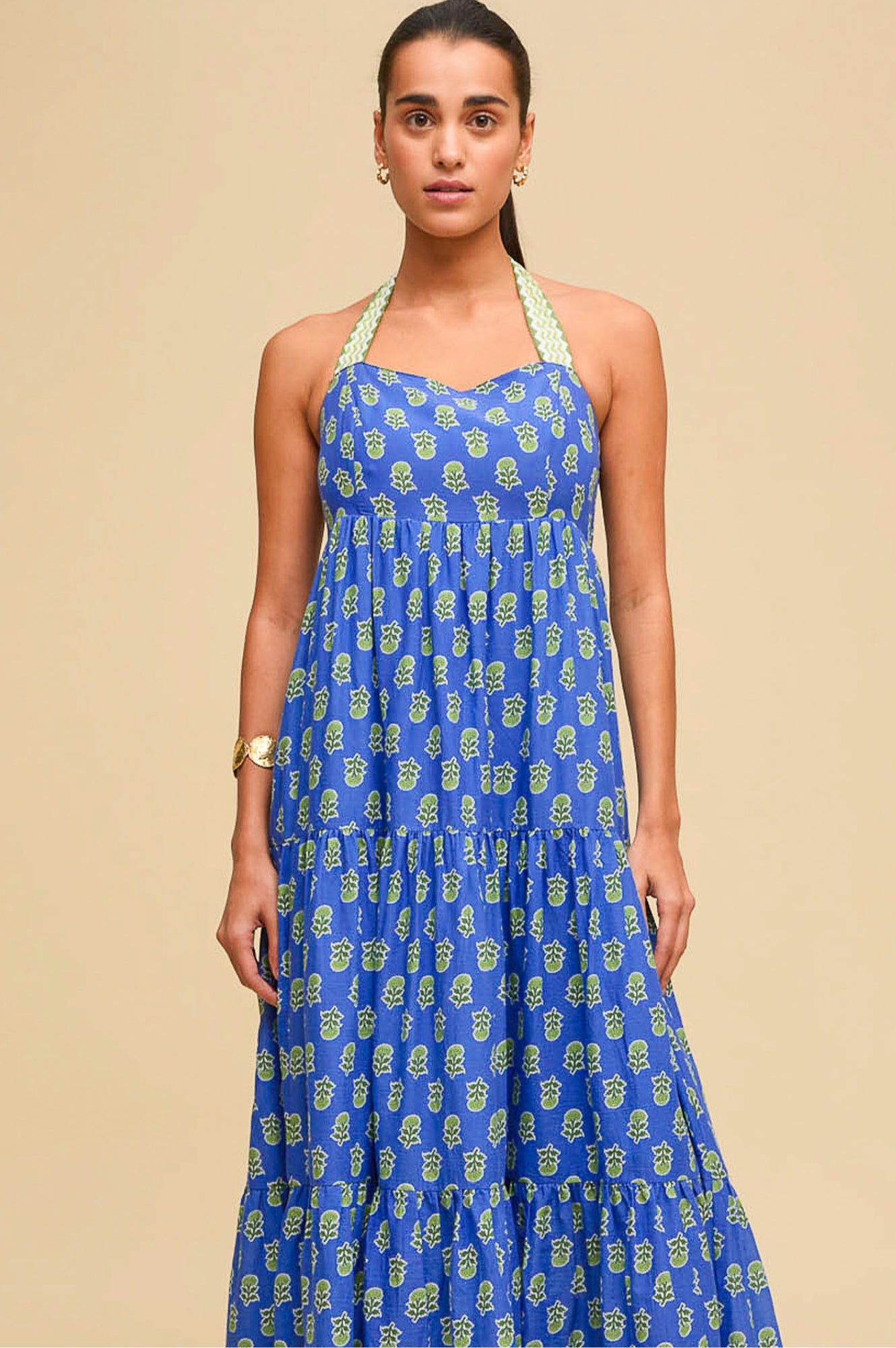 Tabitha Printed Organic Cotton Dress | Odisha Print Blue/Green