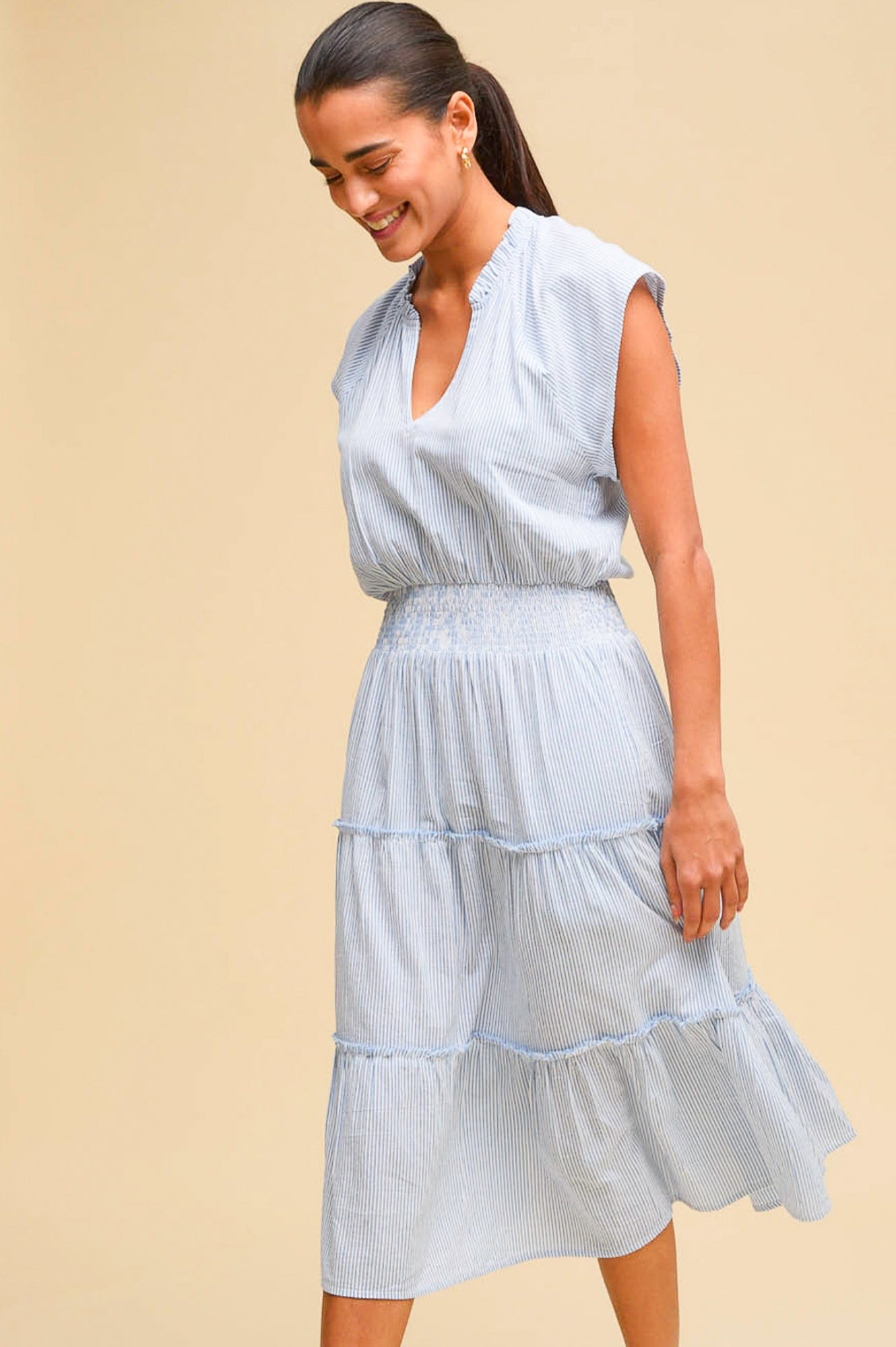 Riley Organic Cotton Dress | Stripe Blue/White