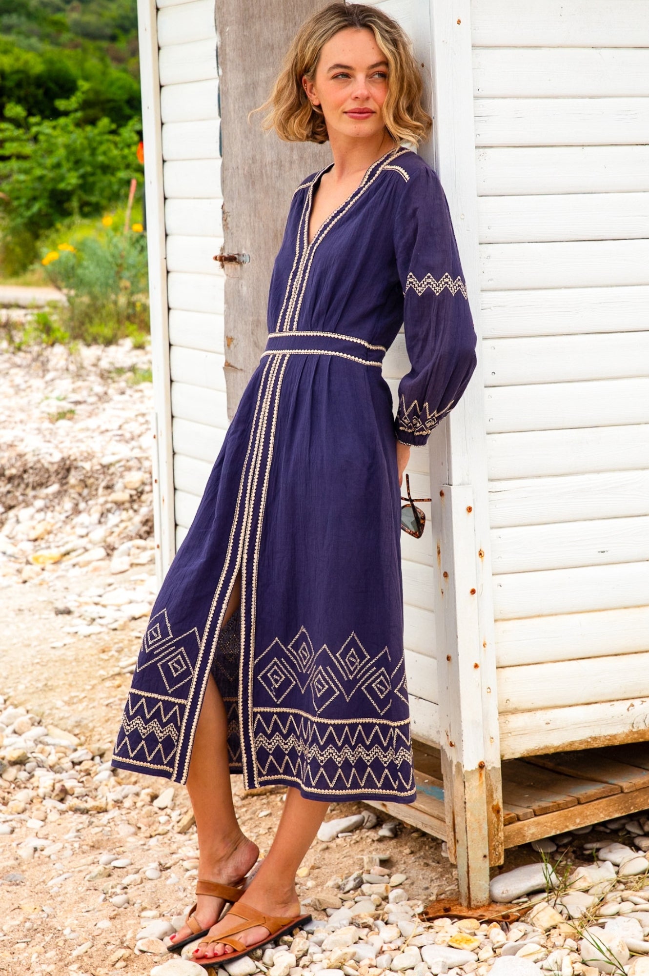 Jamila Embroidered Dress | Navy/Gold