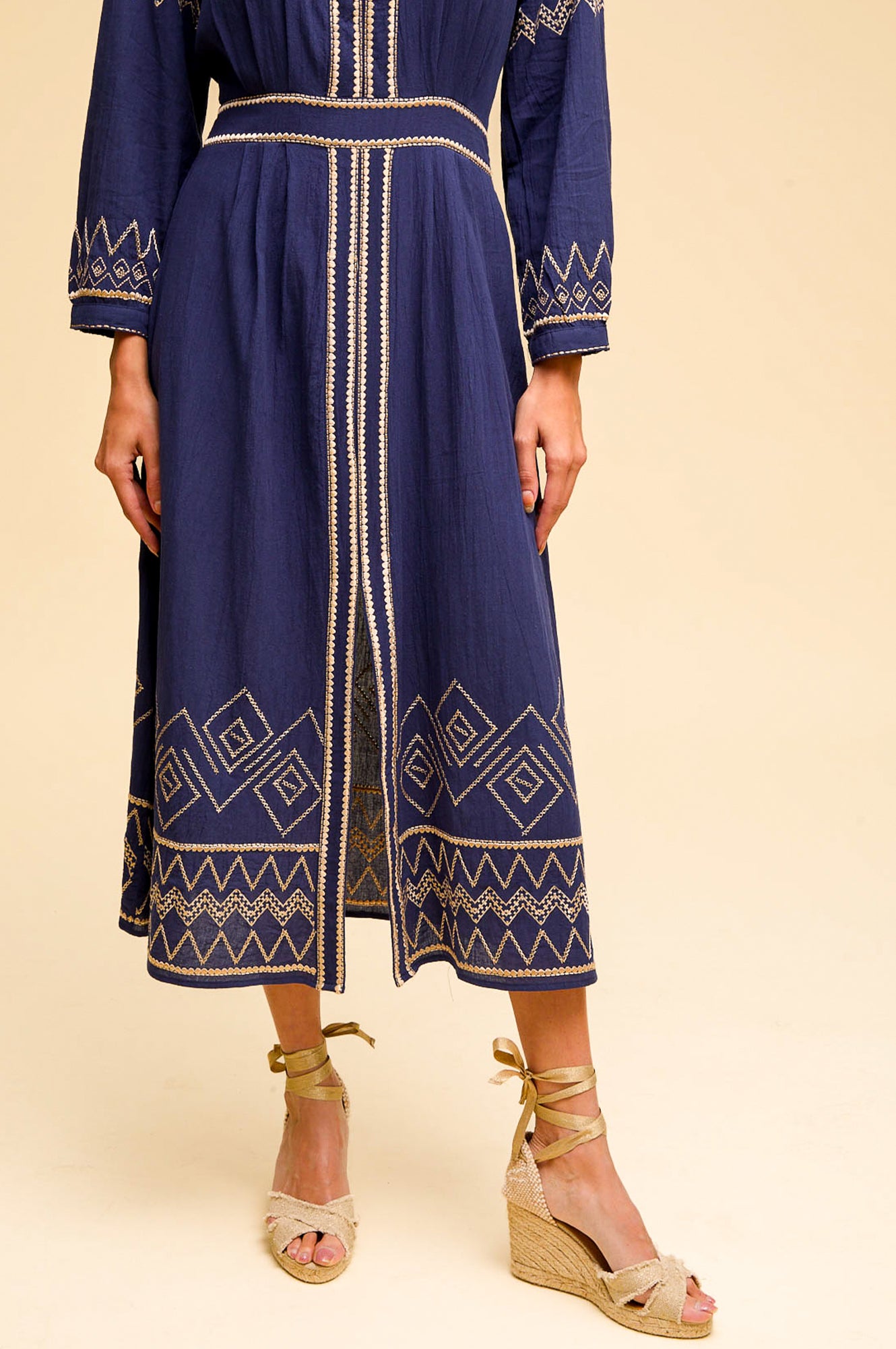 Jamila Embroidered Dress | Navy/Gold