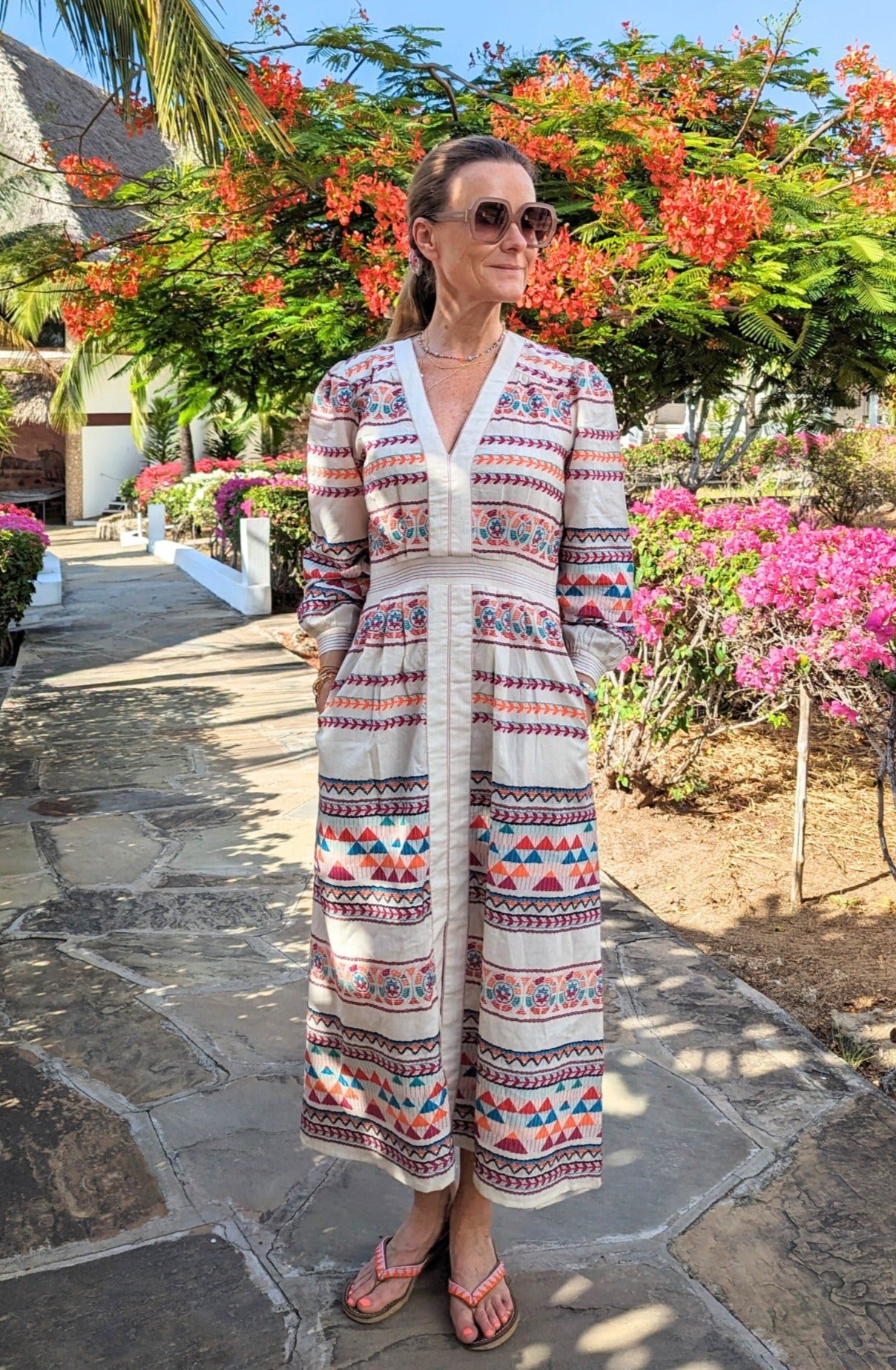 Jamila Jacquard Dress | Ecru/Multi