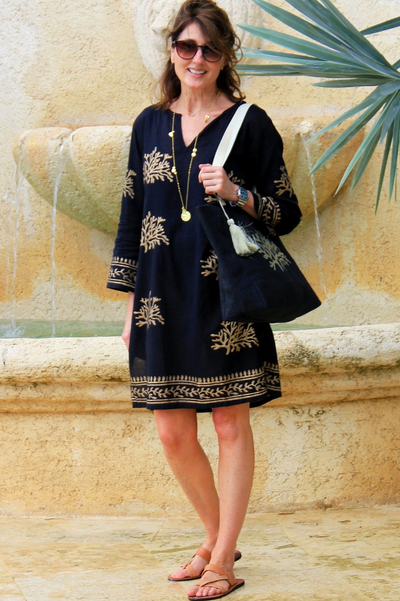 Guadalupe Short Tunic | Black/Gold