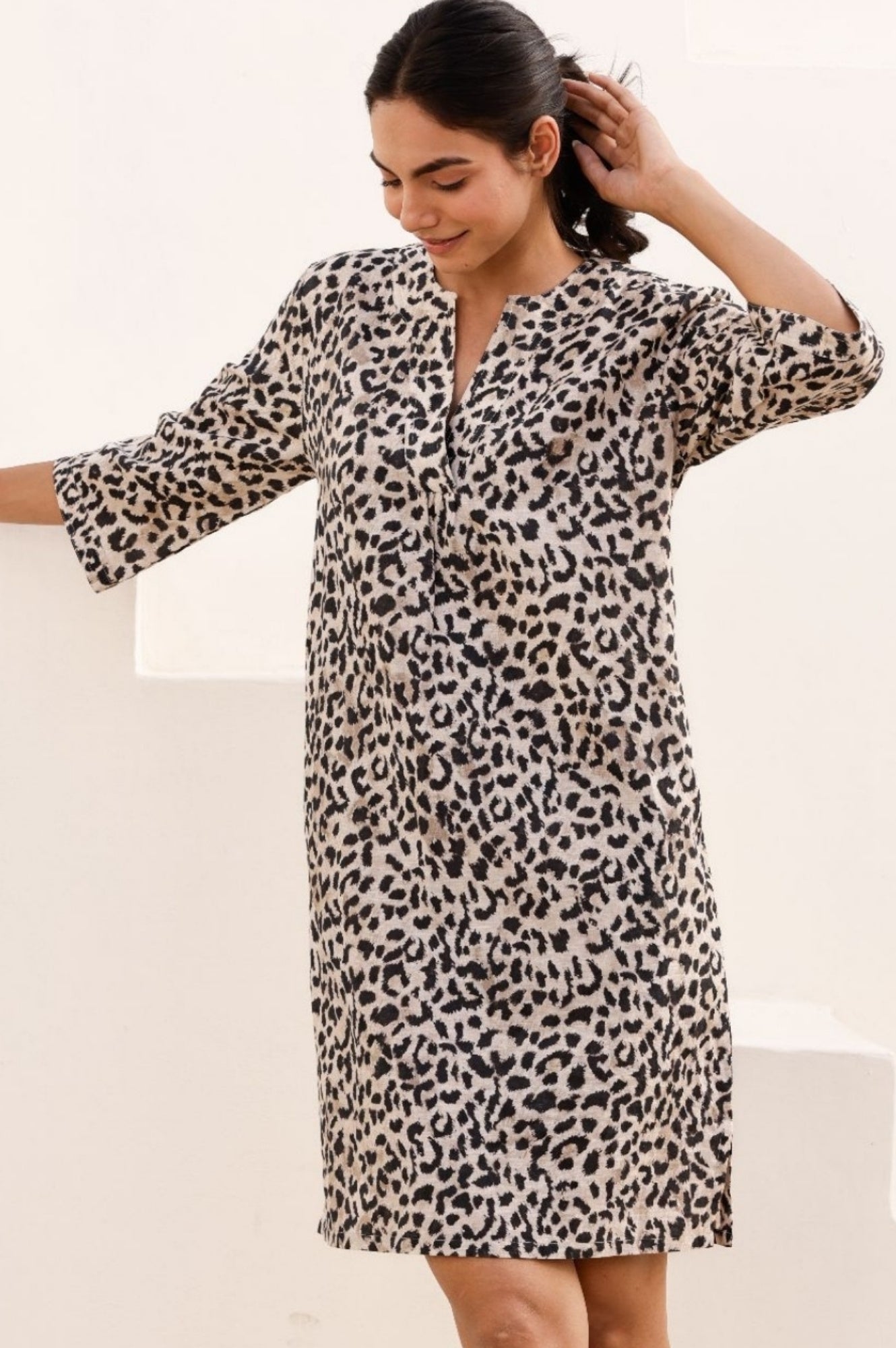 Calvi Linen Dress | Leopard Print