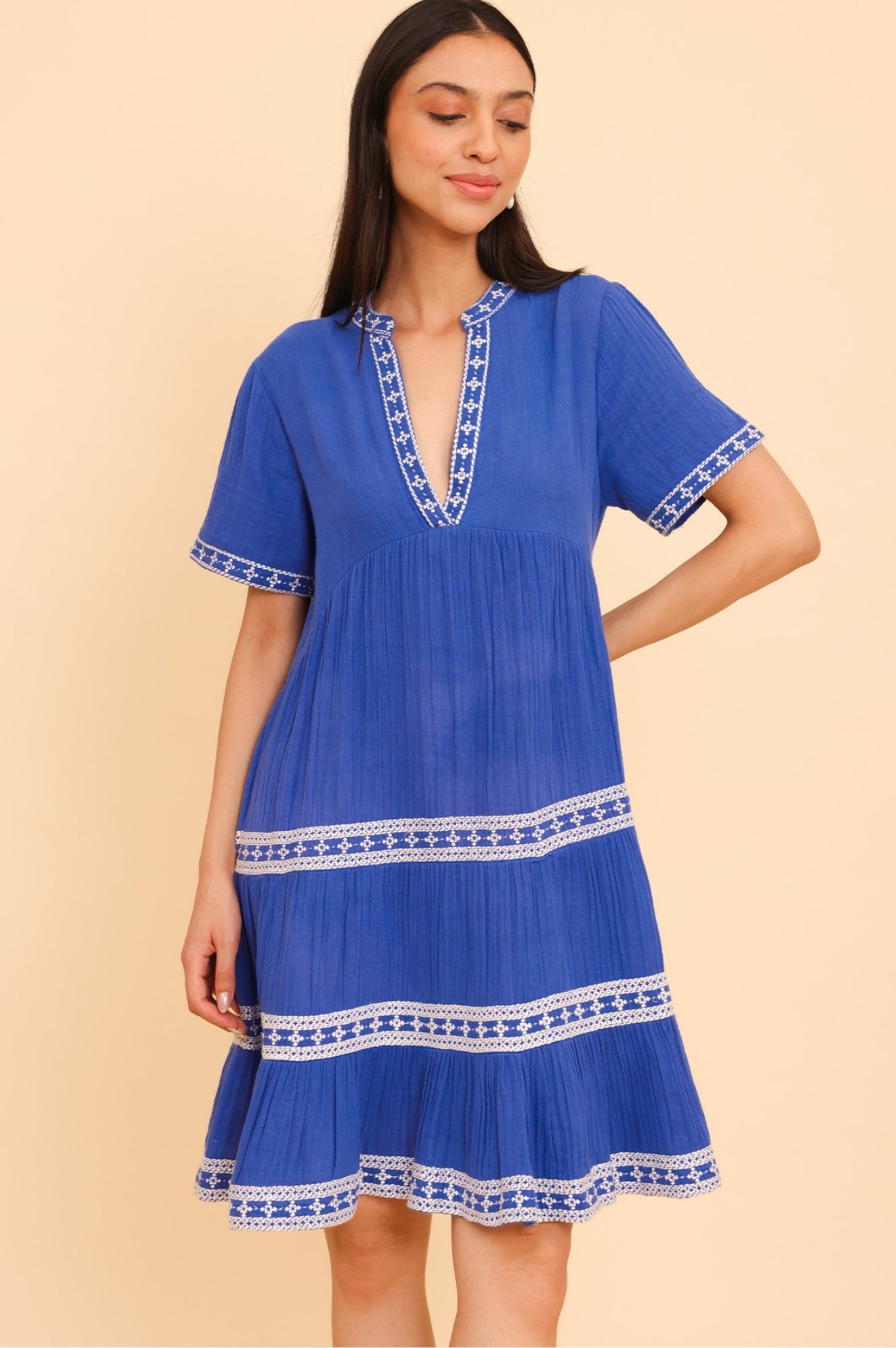 Meredith Organic Cotton Dress | Dazzling Blue/White