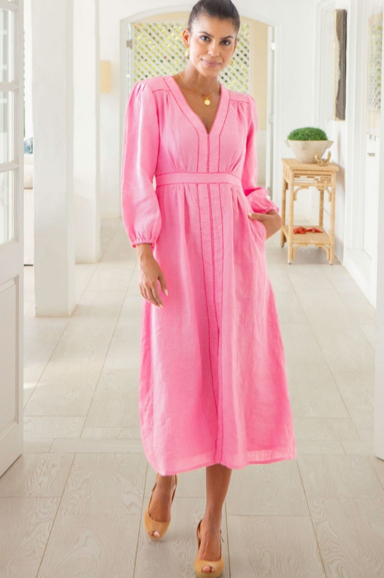 Jamila Linen Dress | Baby Pink