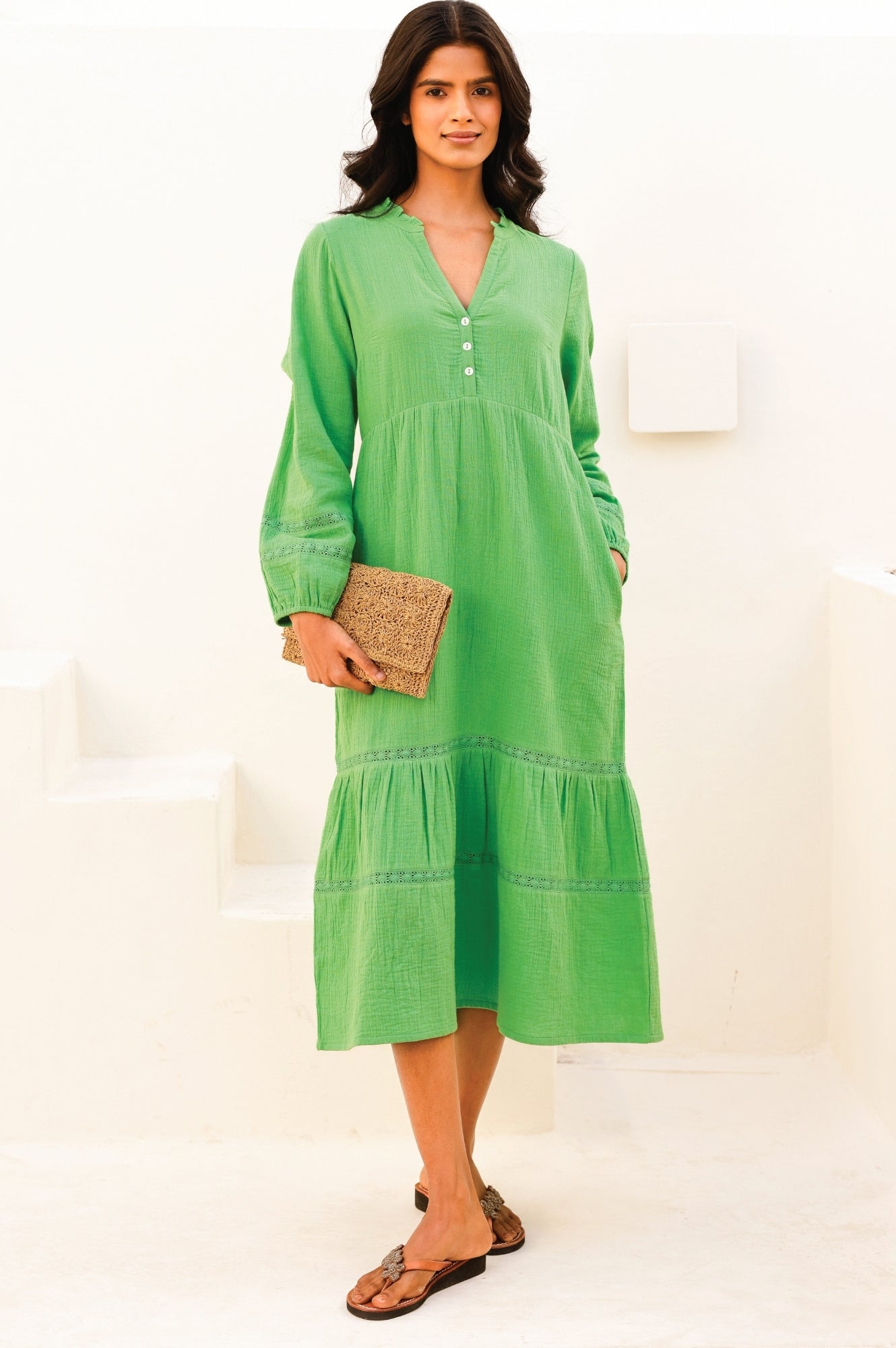Sadie Organic Cotton Cheesecloth Dress | Green