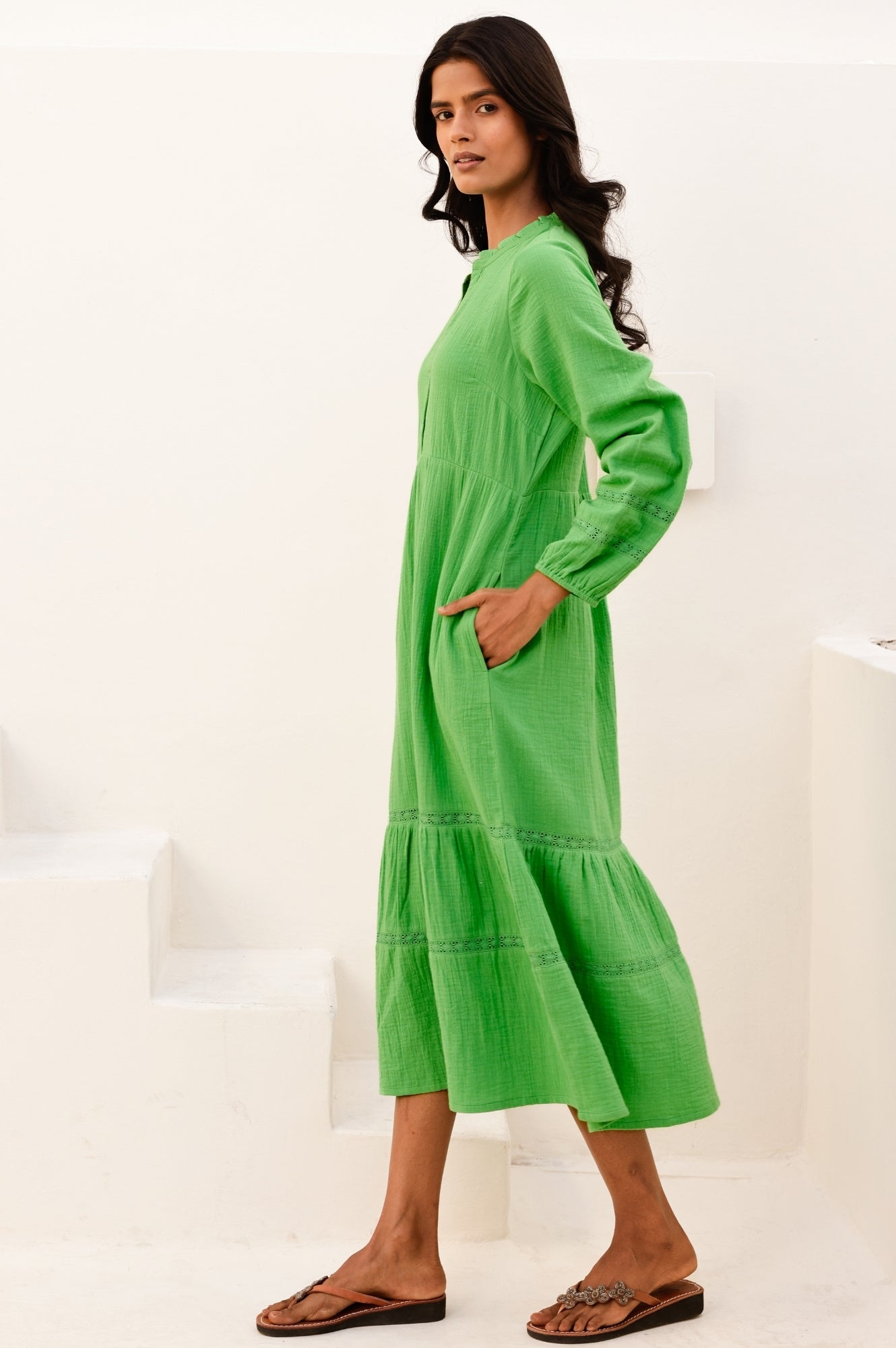Sadie Organic Cotton Cheesecloth Dress | Green
