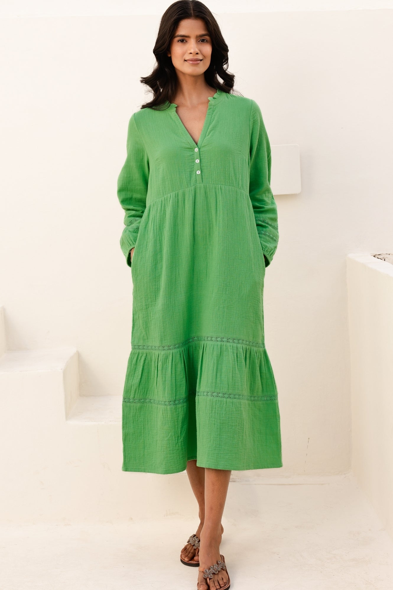 Sadie Organic Cotton Cheesecloth Dress | Green