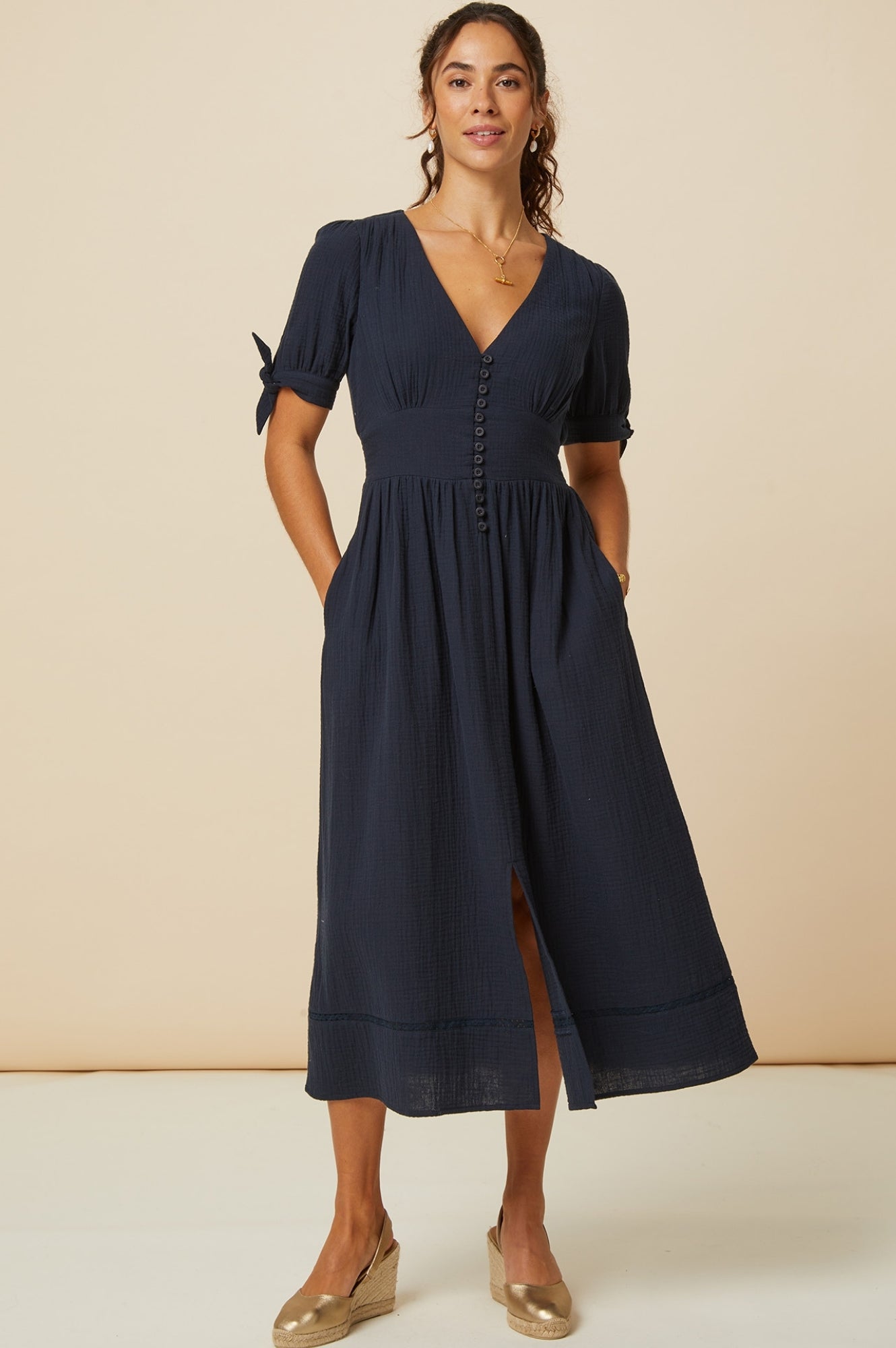 Olga Cheesecloth Dress | Navy