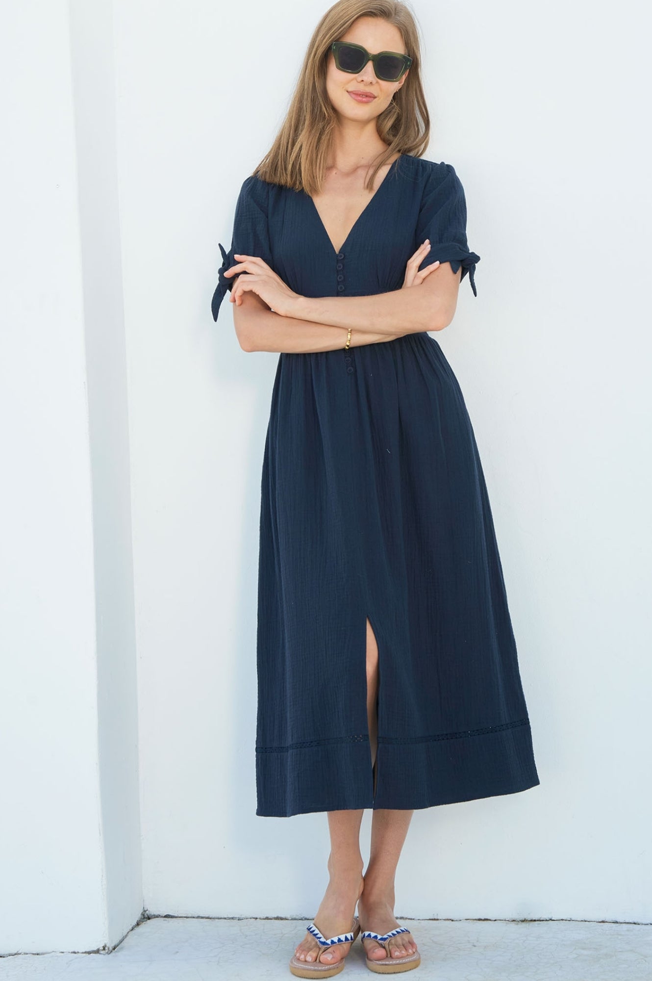 Olga Cheesecloth Dress | Navy