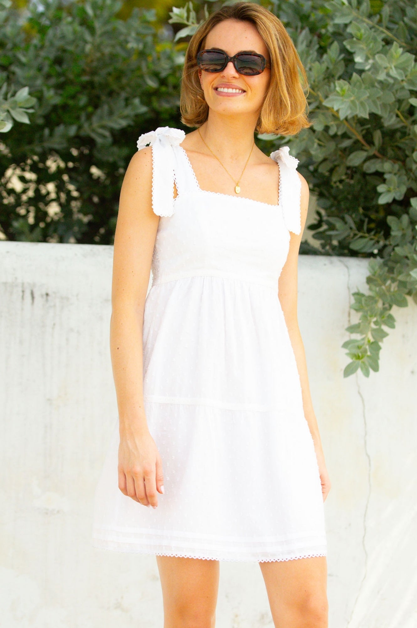 Tabitha Organic Cotton Dobby Short Dress | White
