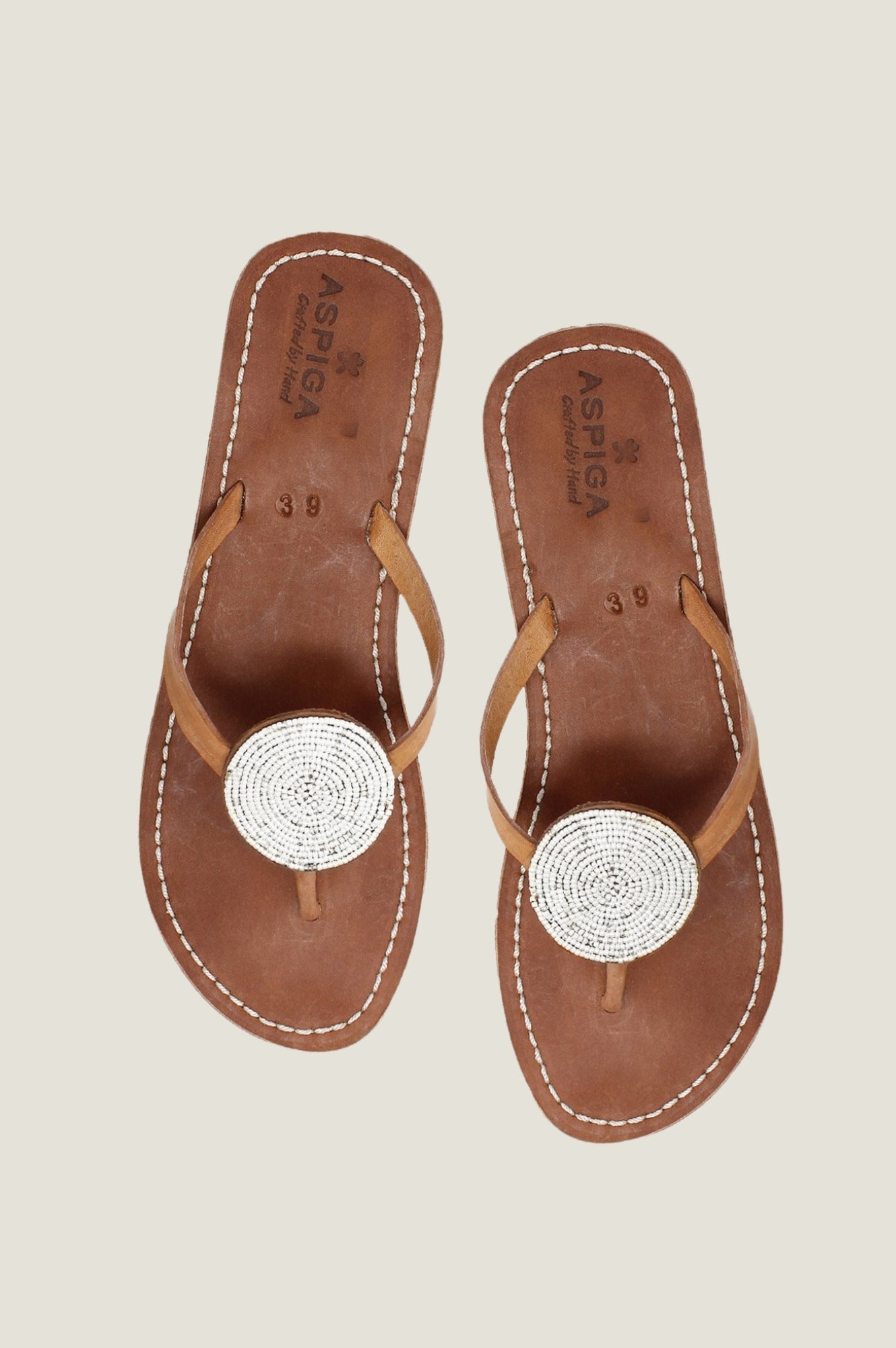 Disc Leather Sandals | White