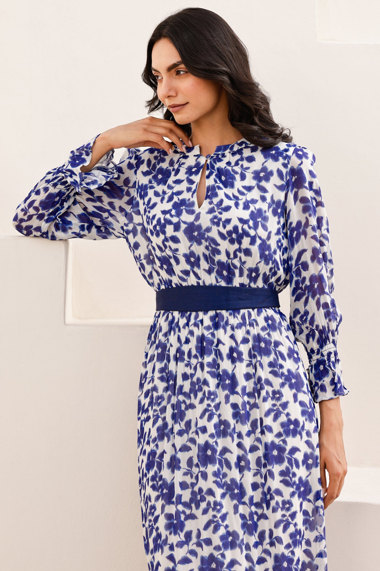 Maeve Georgette Dress | Blossom Navy/White