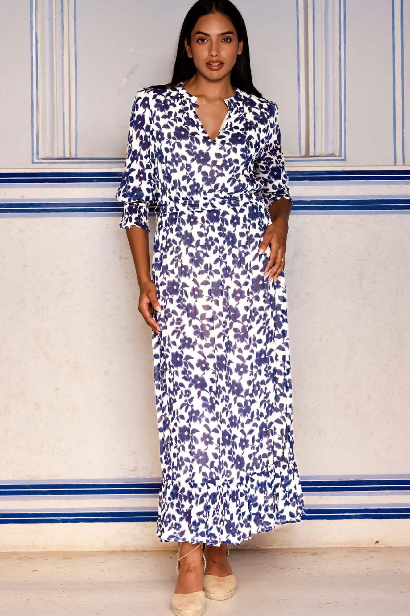 Maeve Georgette Dress | Blossom Navy/White