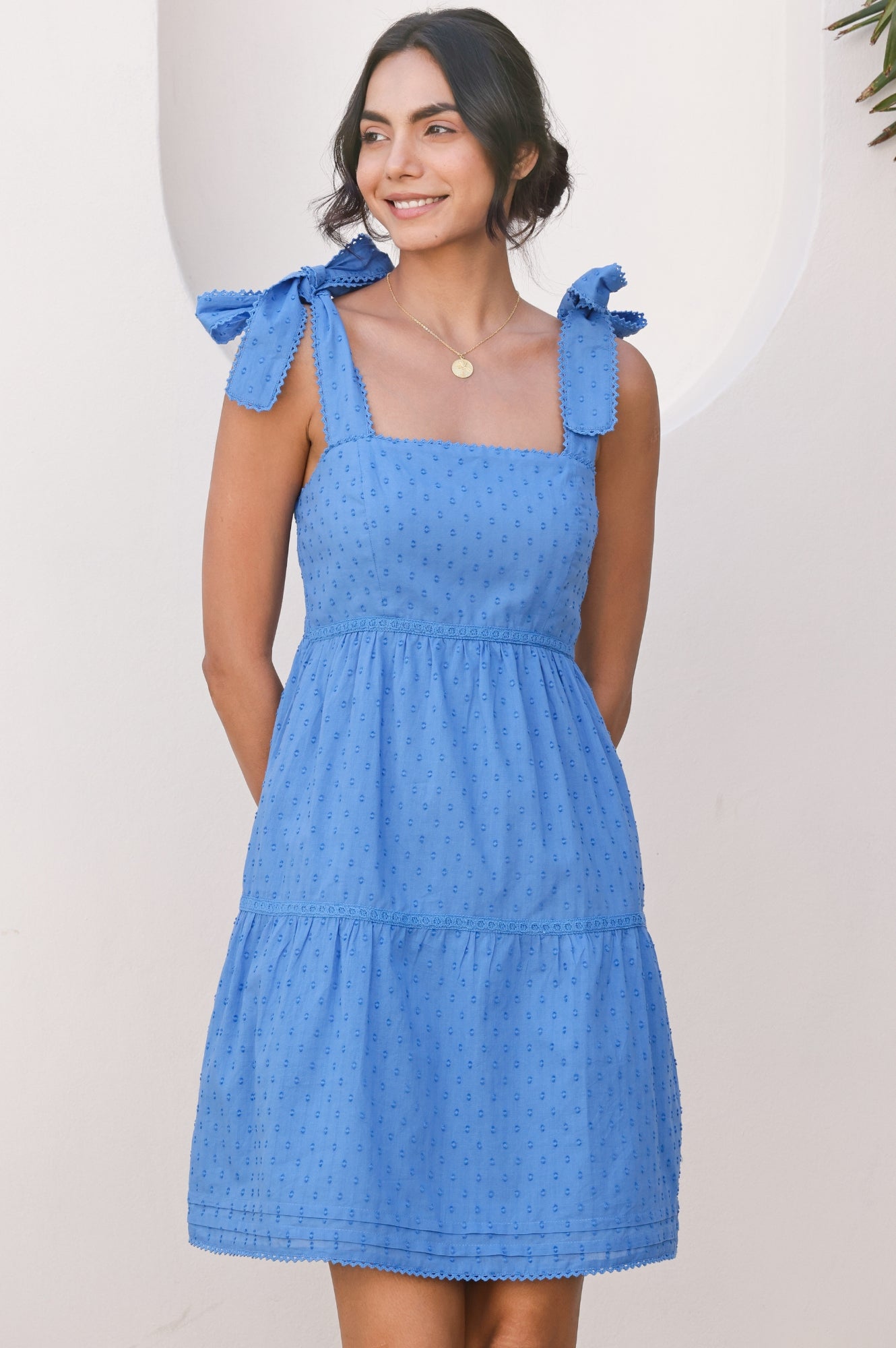 Tabitha Organic Cotton Dobby Short Dress | Blue