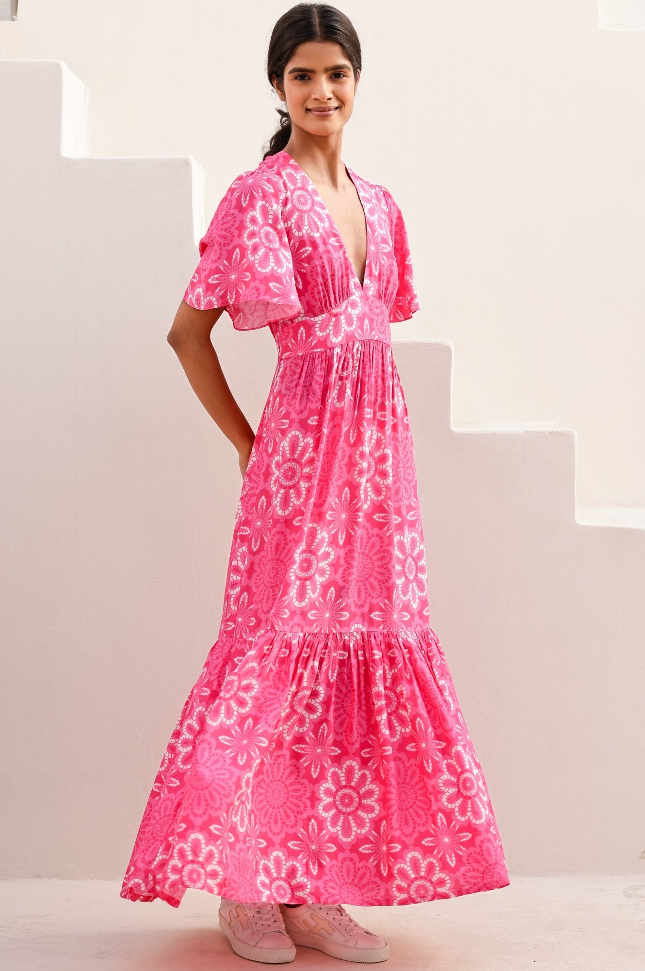 Sylvie EcoVero™ Dress | Lace Floral Pink/White