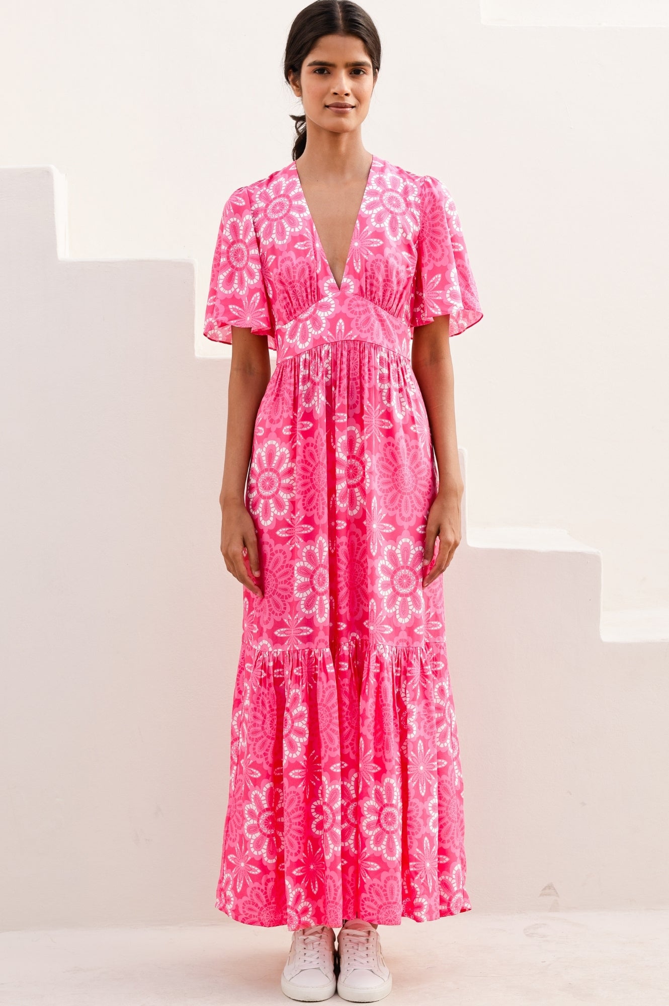 Sylvie EcoVero™ Dress | Lace Floral Pink/White