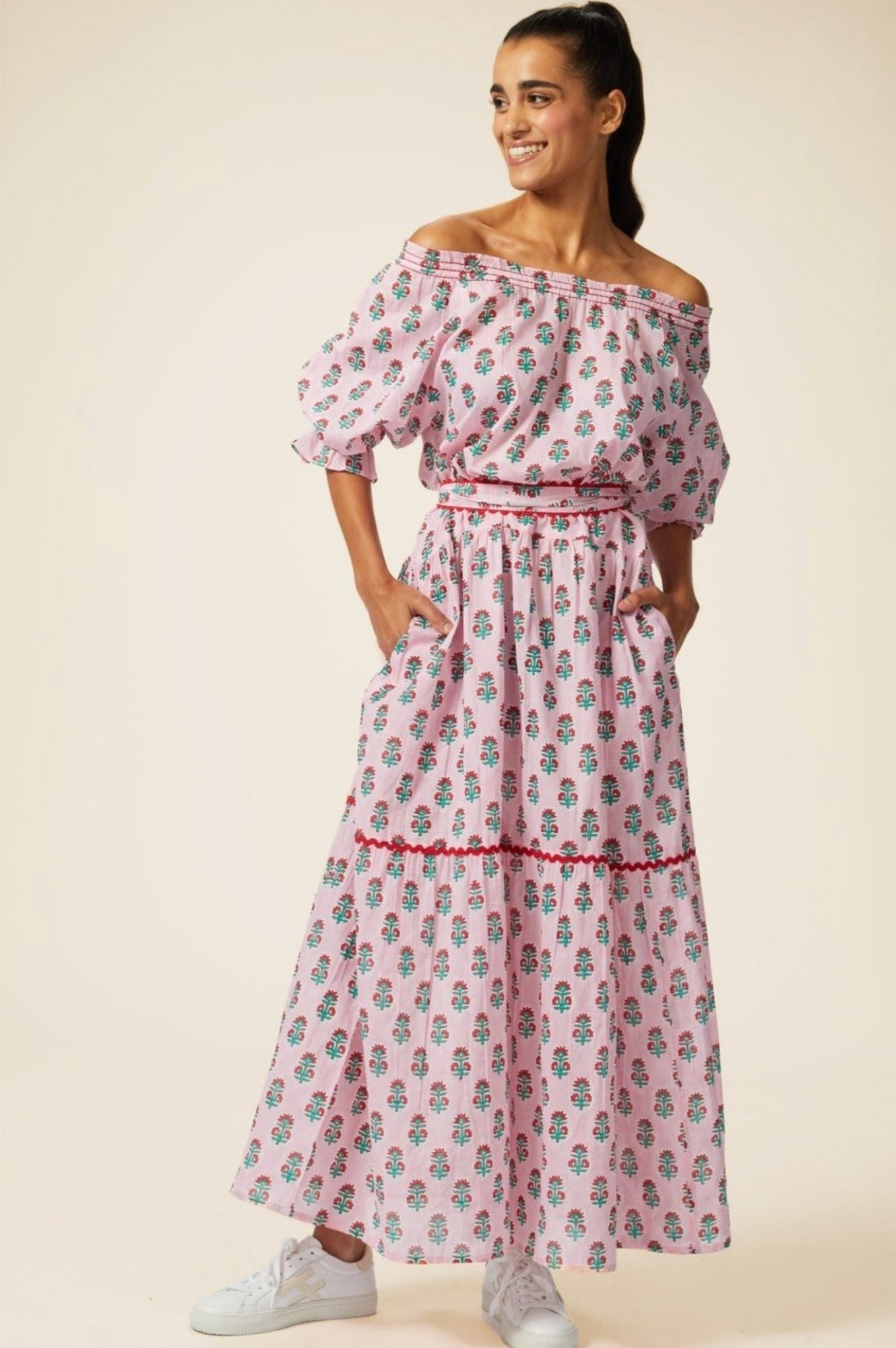 Violet Block Print Dress | Sunflower Buti Pink
