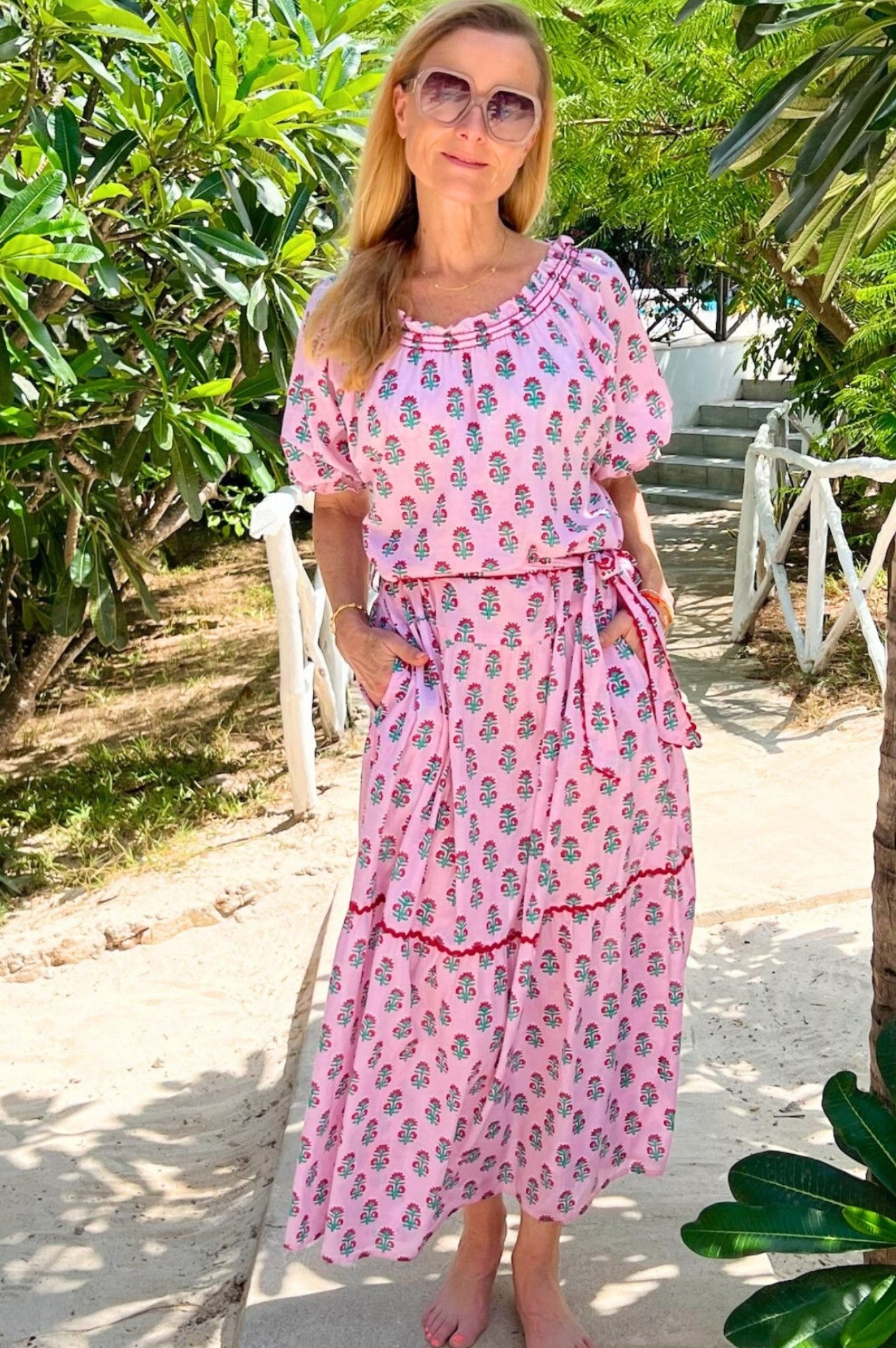 Violet Block Print Dress | Sunflower Buti Pink