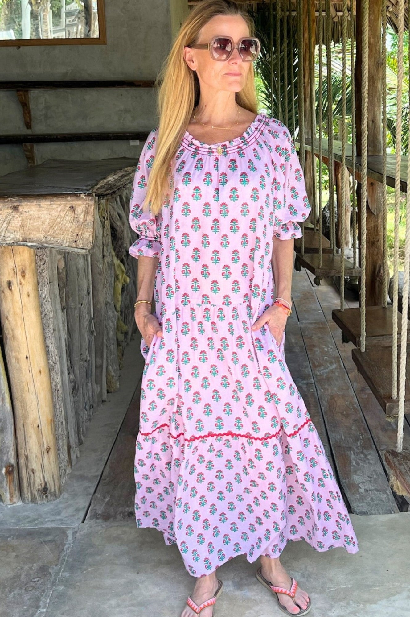 Violet Block Print Dress | Sunflower Buti Pink
