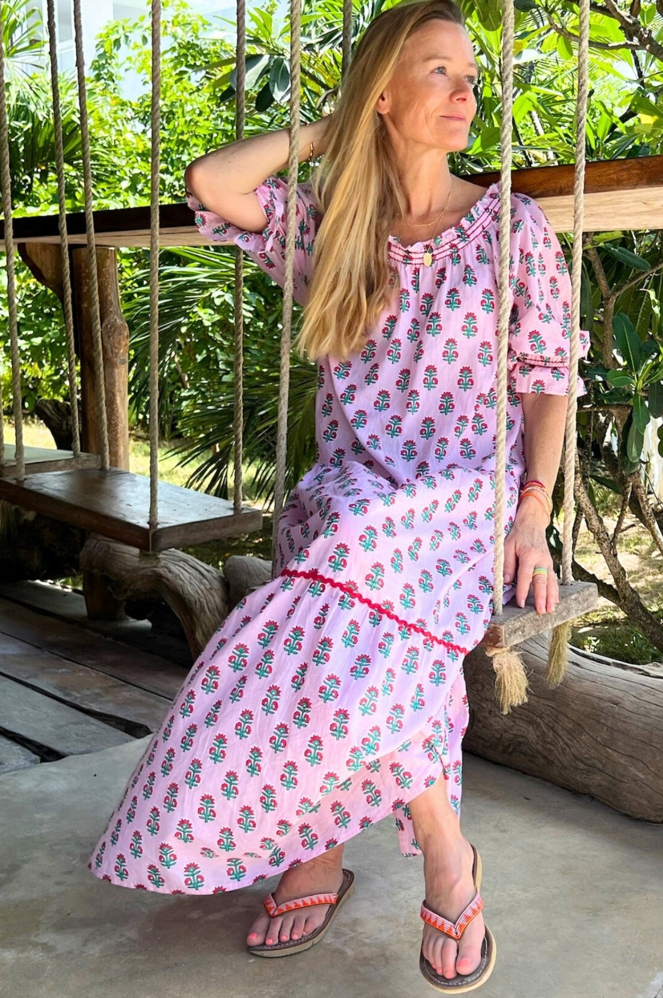 Violet Block Print Dress | Sunflower Buti Pink