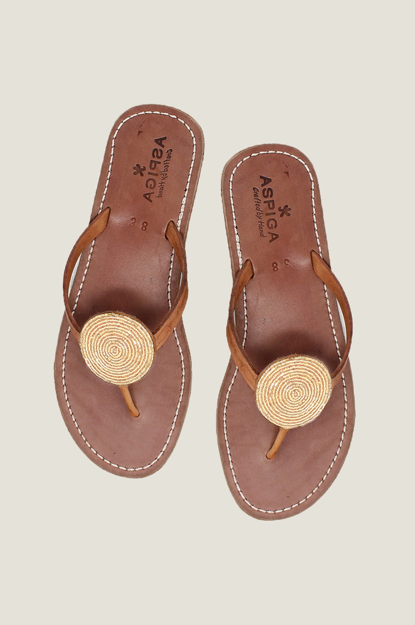 Disc Leather Sandals | Light Gold
