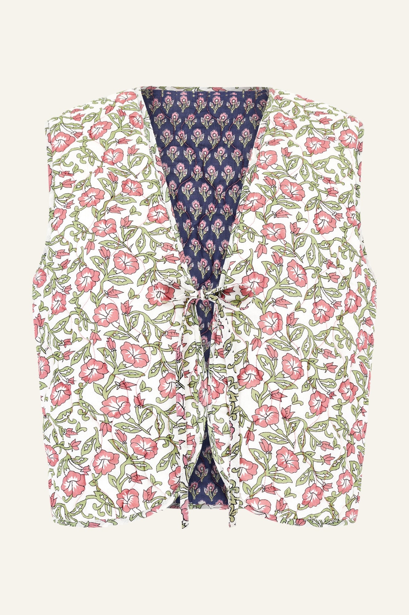 Arlo Quilted Organic Cotton Gilet | Primrose Stamp Navy/Pink