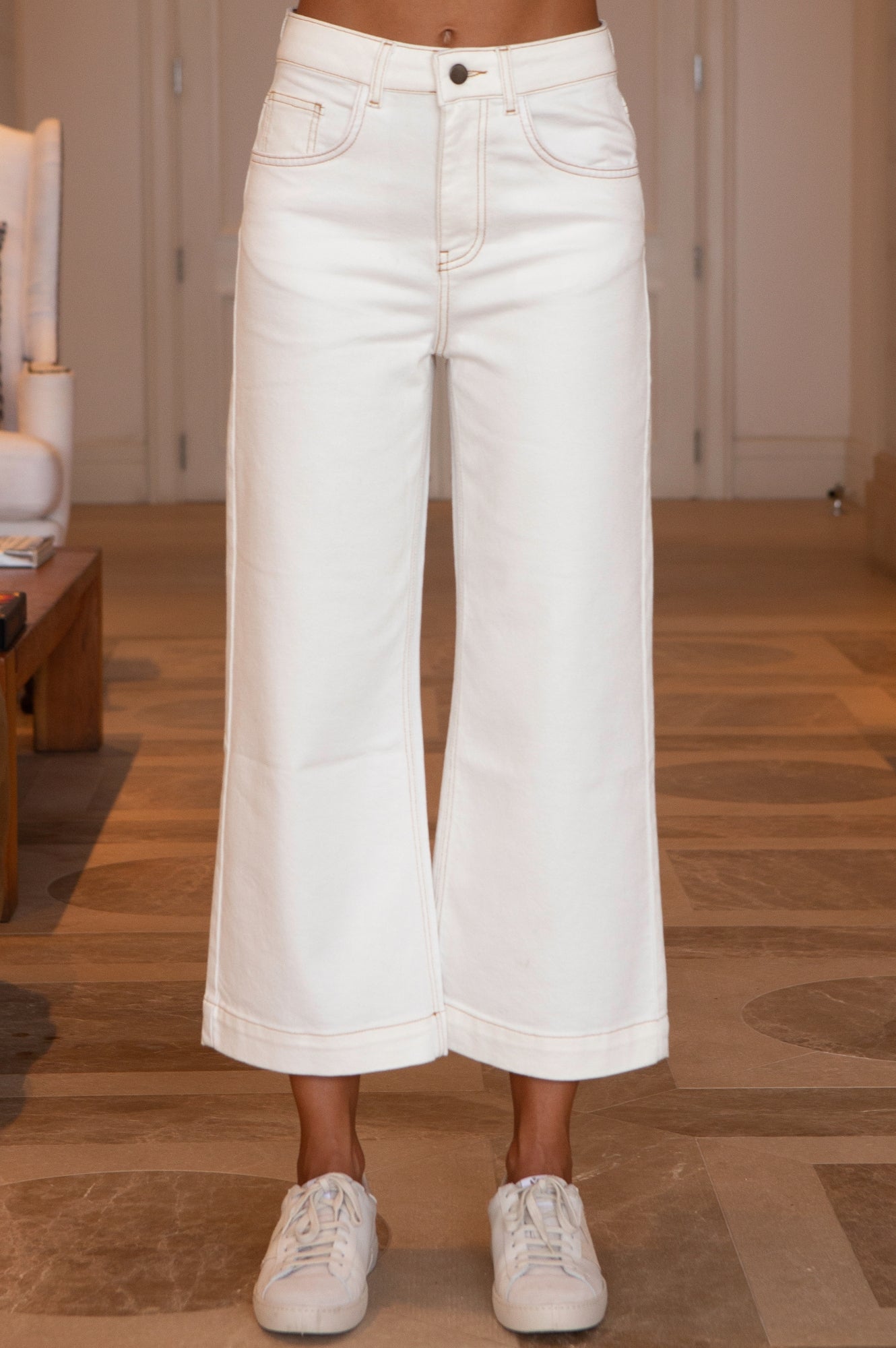 Denim Wide Leg Crop Jean | Ecru