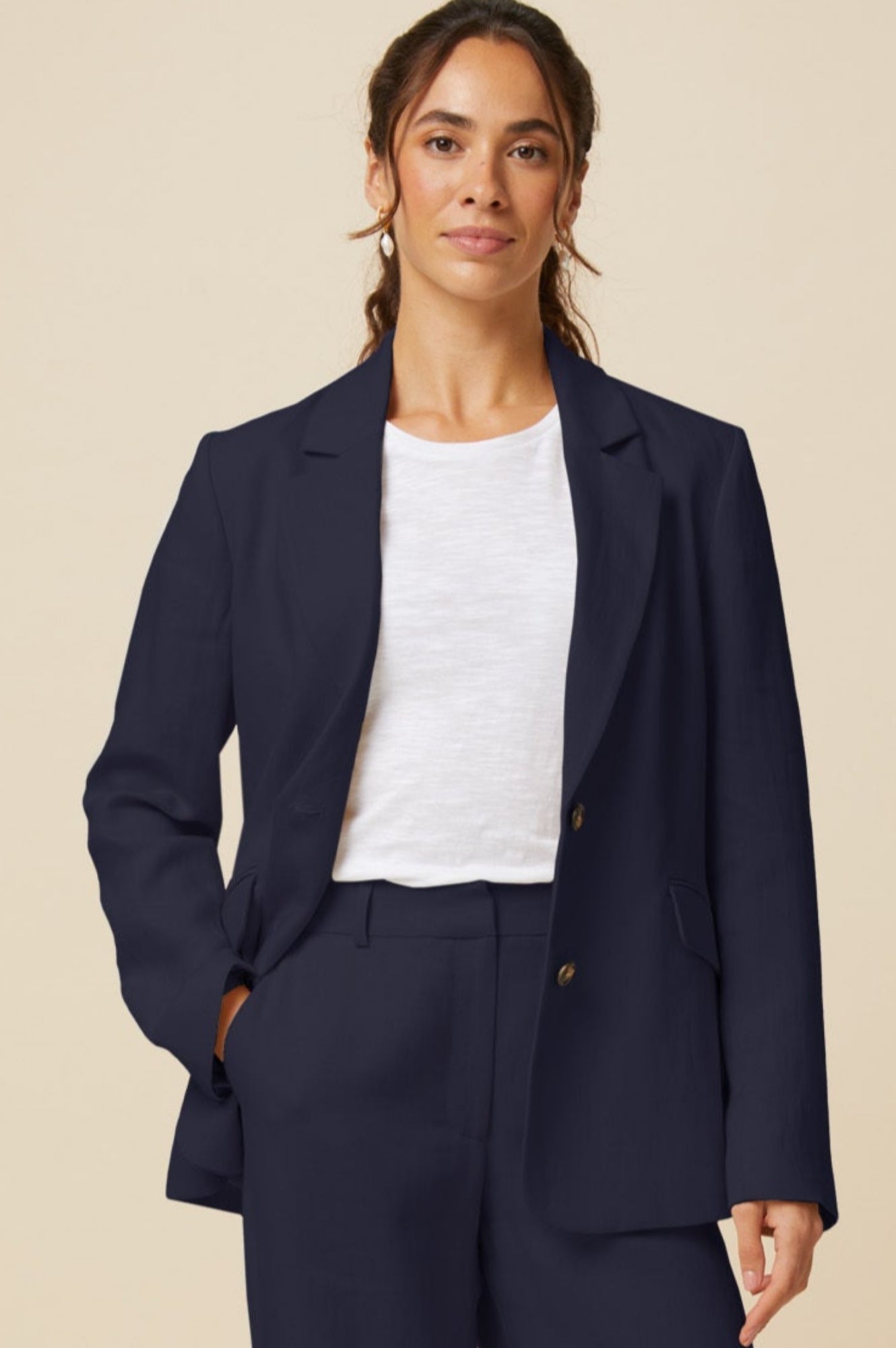 Linen Blend Blazer | Navy