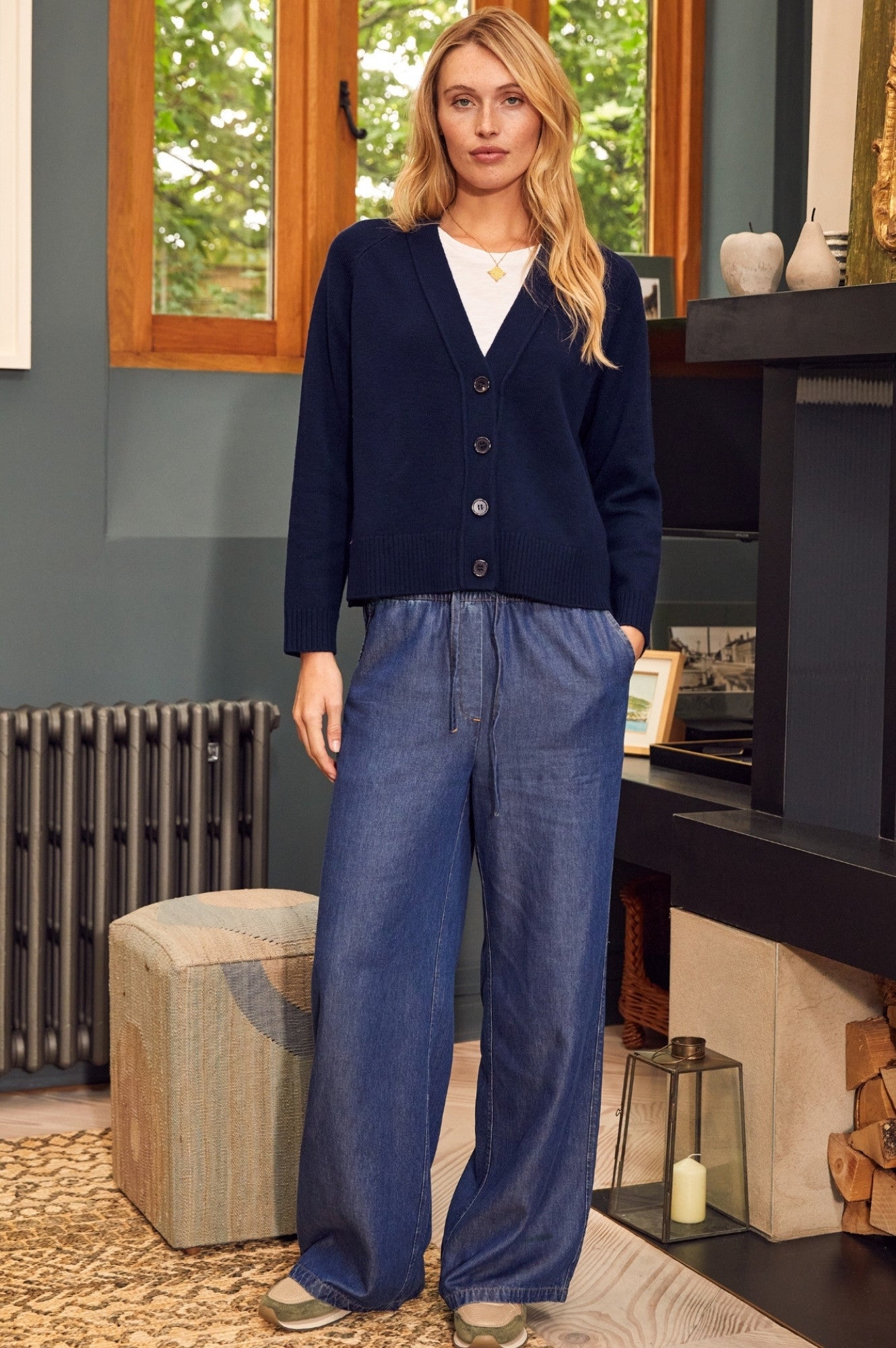 Merino Wool Swing Cardigan | Navy