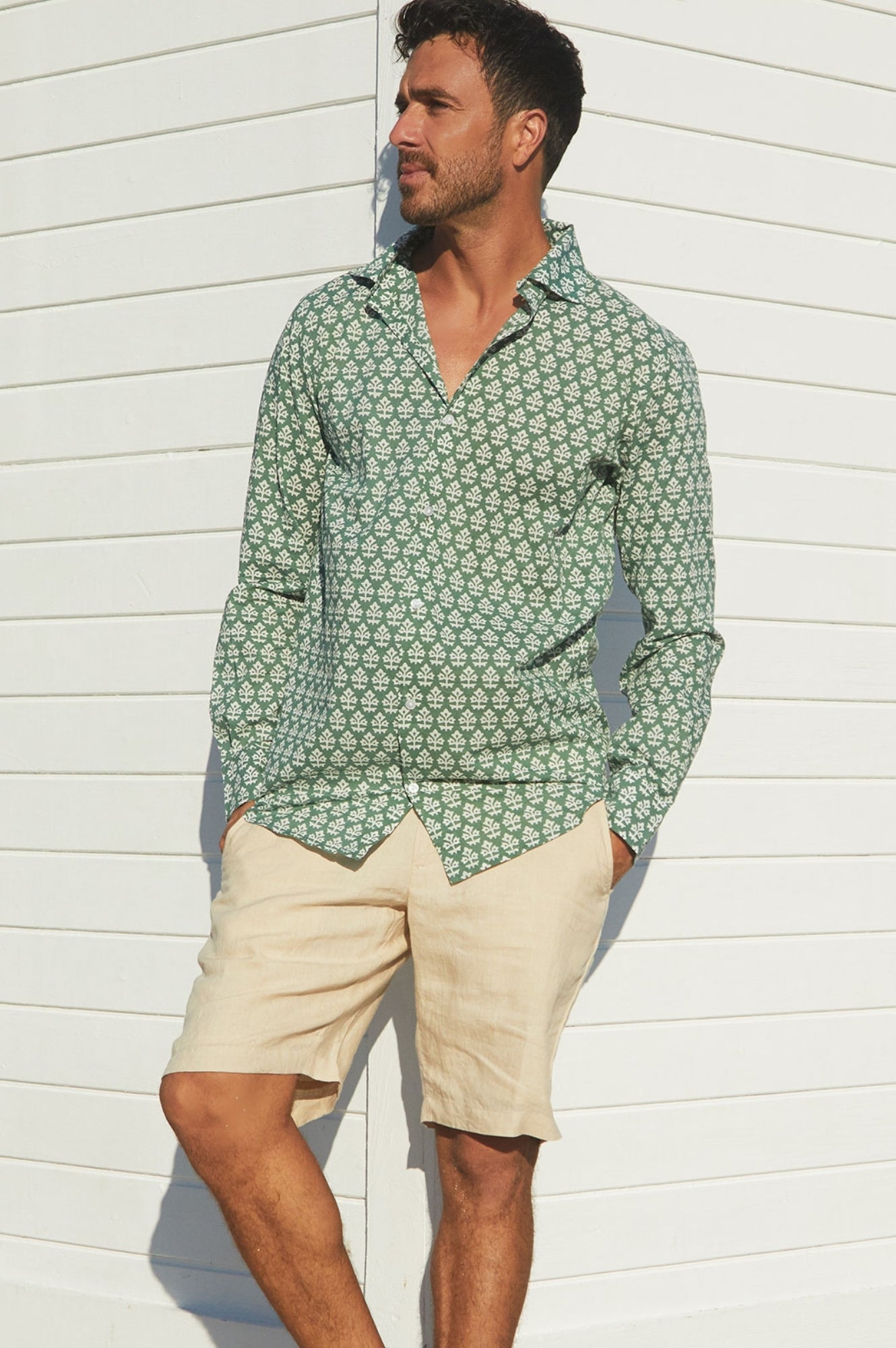 Men's Printed Cotton Shirt | Batik Khaki