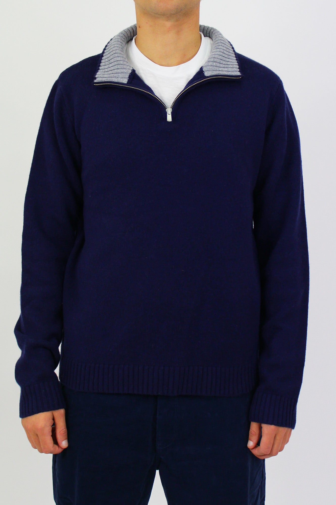 Merino Wool Men's Quarter Zip Jumper | Navy/Grey