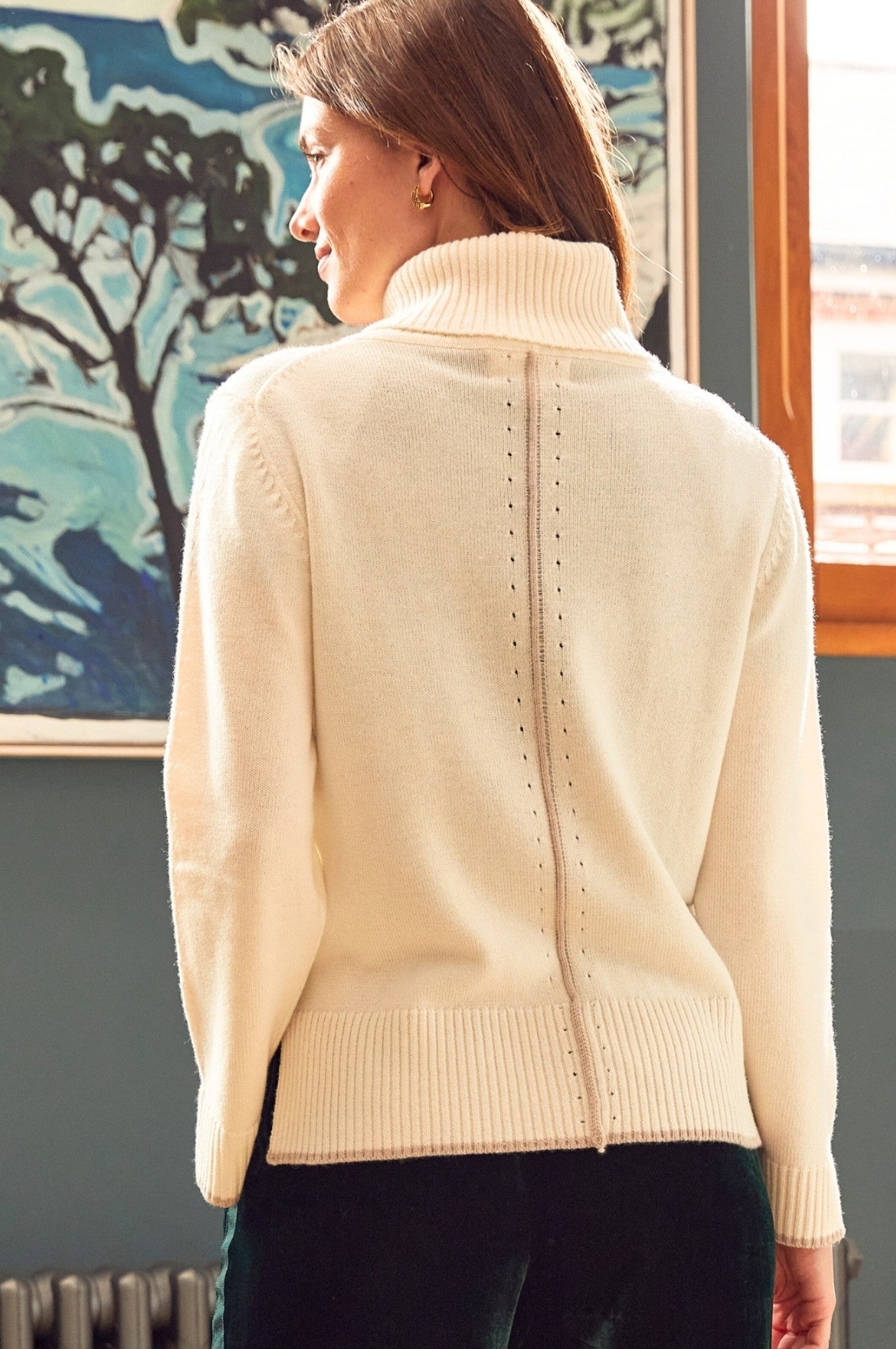 Merino Wool Roll Neck Jumper | Cream/Taupe