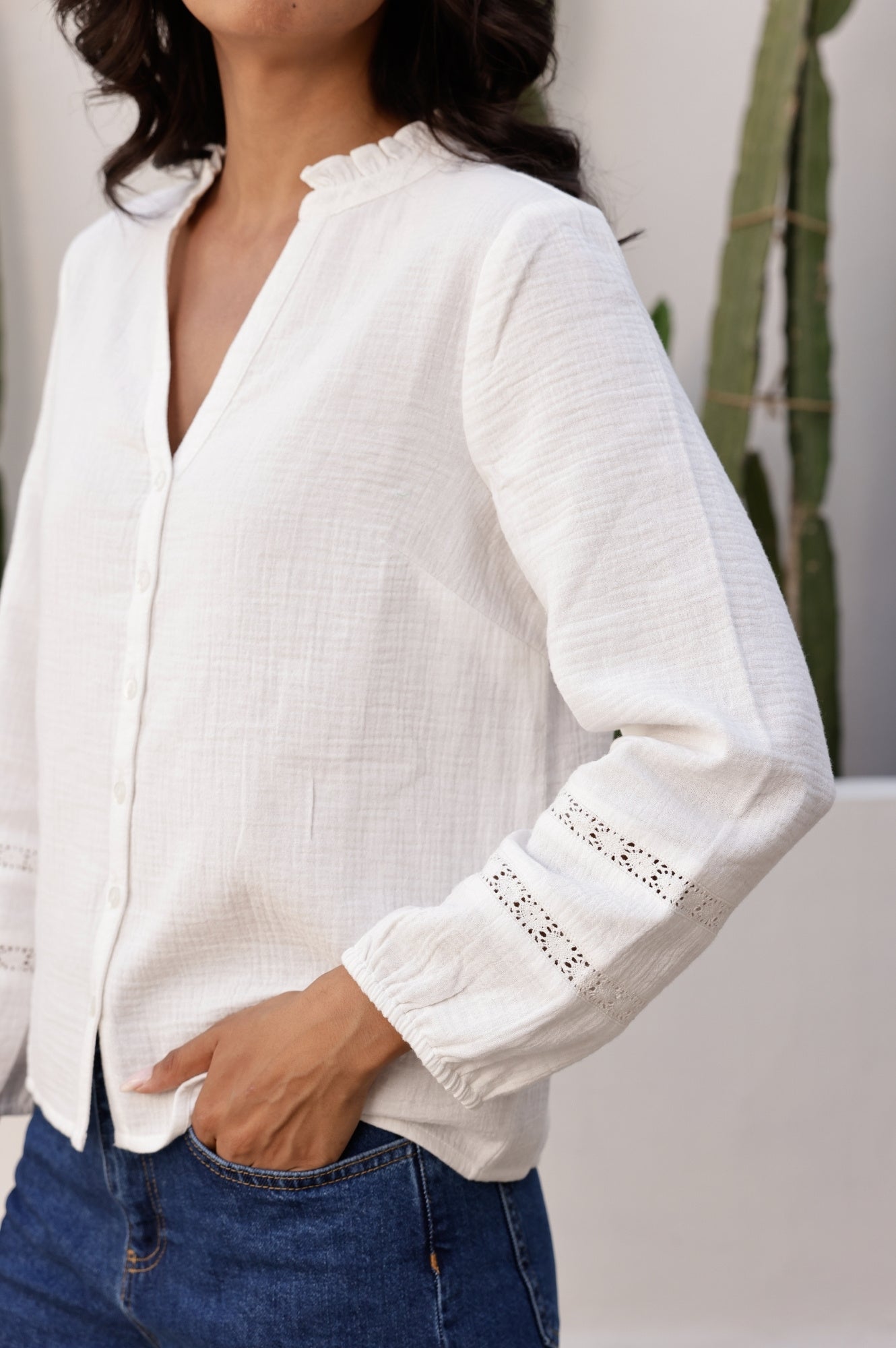 Mina Organic Cotton Cheesecloth Blouse | White
