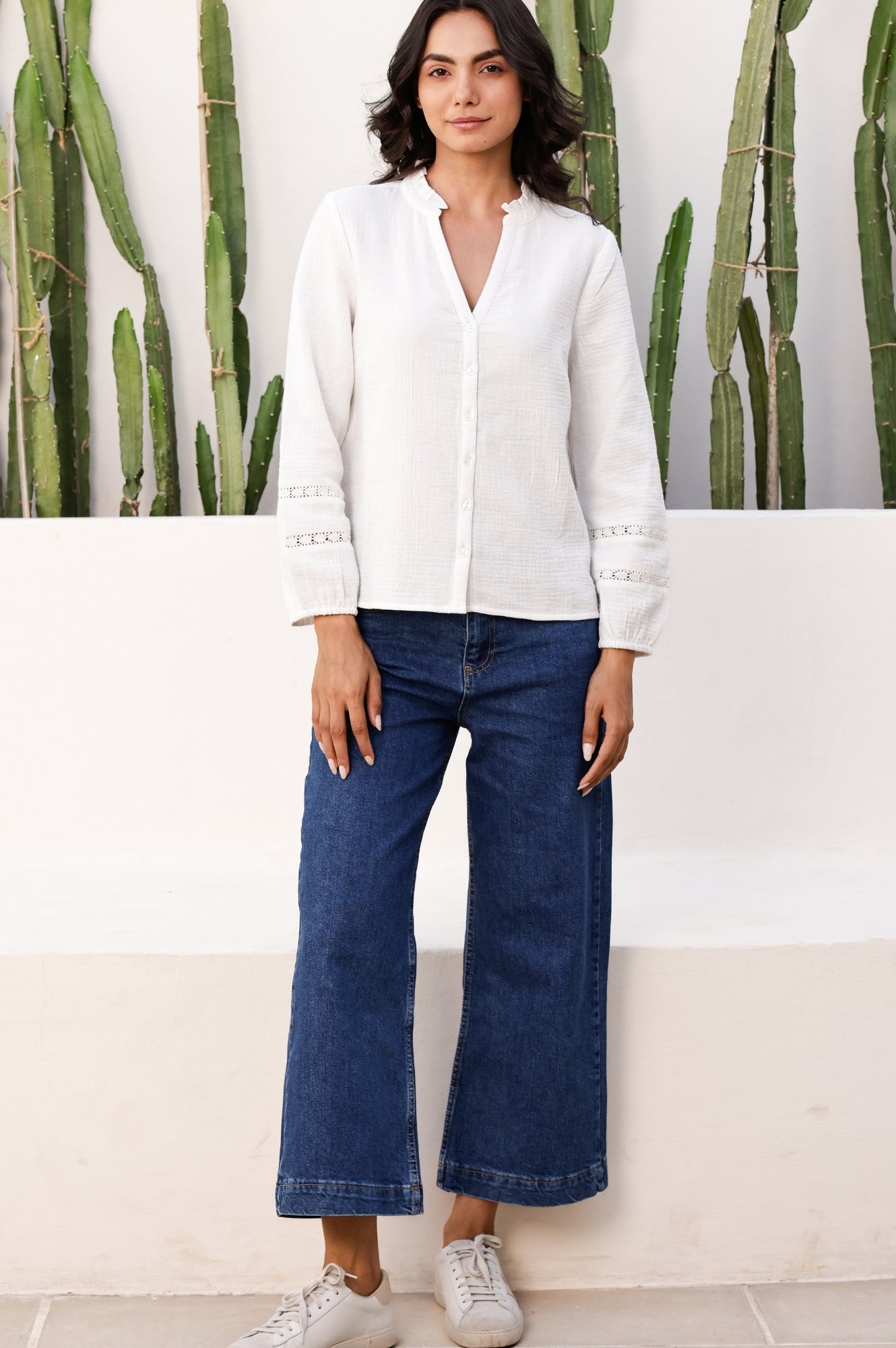 Mina Organic Cotton Cheesecloth Blouse | White