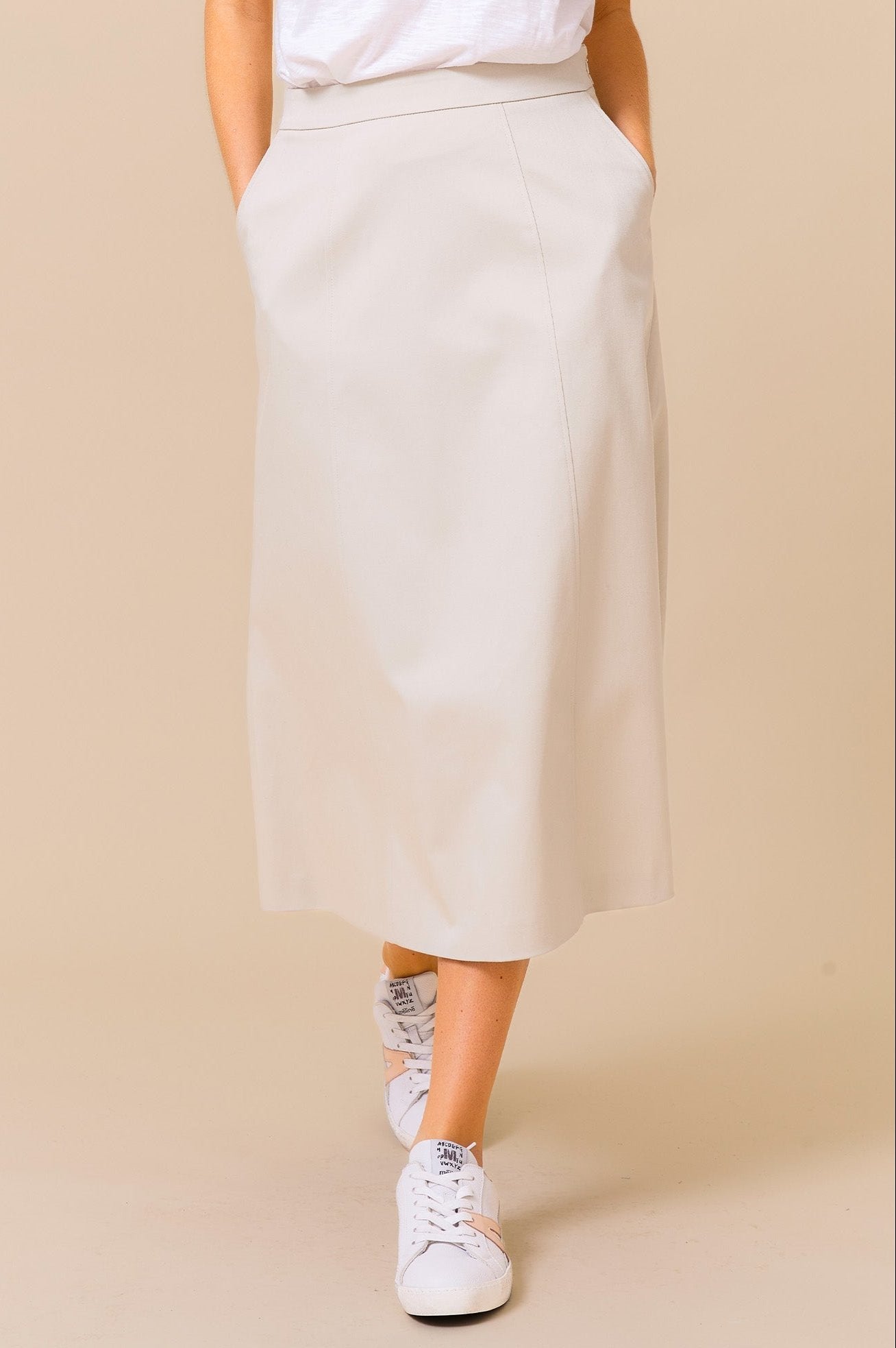 Susan Stretch Cotton Sateen Skirt | Taupe