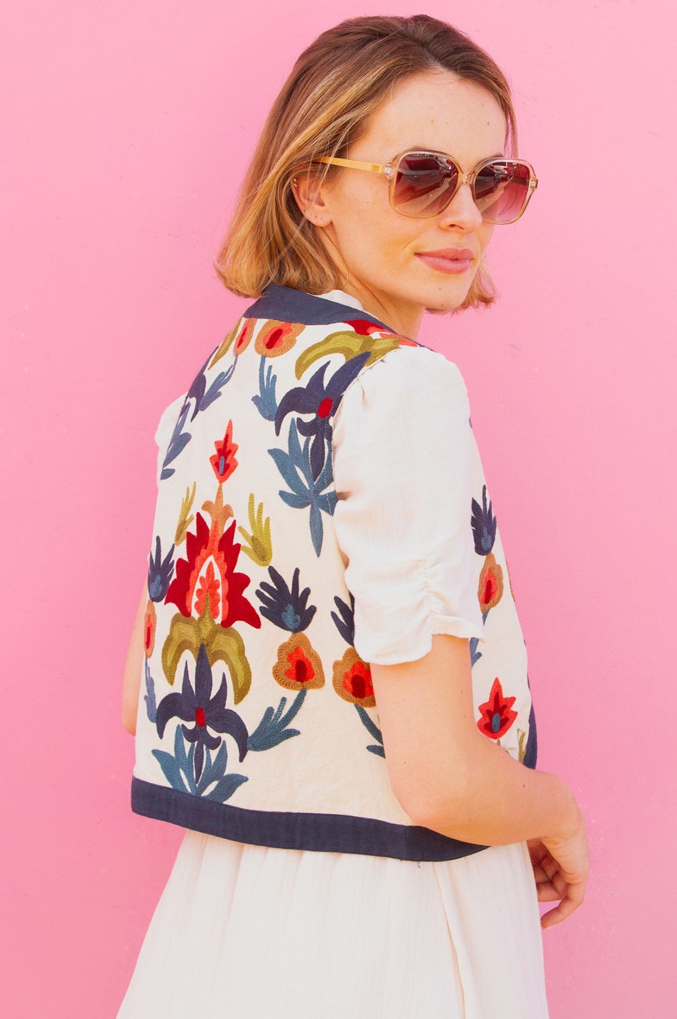 Pia Embroidered Gilet | Ecru/Multi