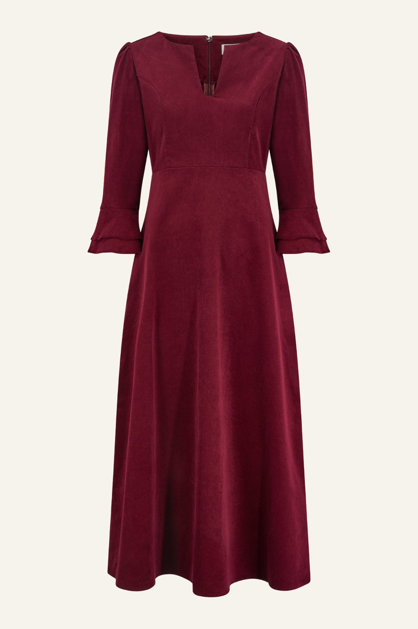 Jocelyn V-Neck 3/4 Sleeve Stretch Corduroy Dress | Wine
