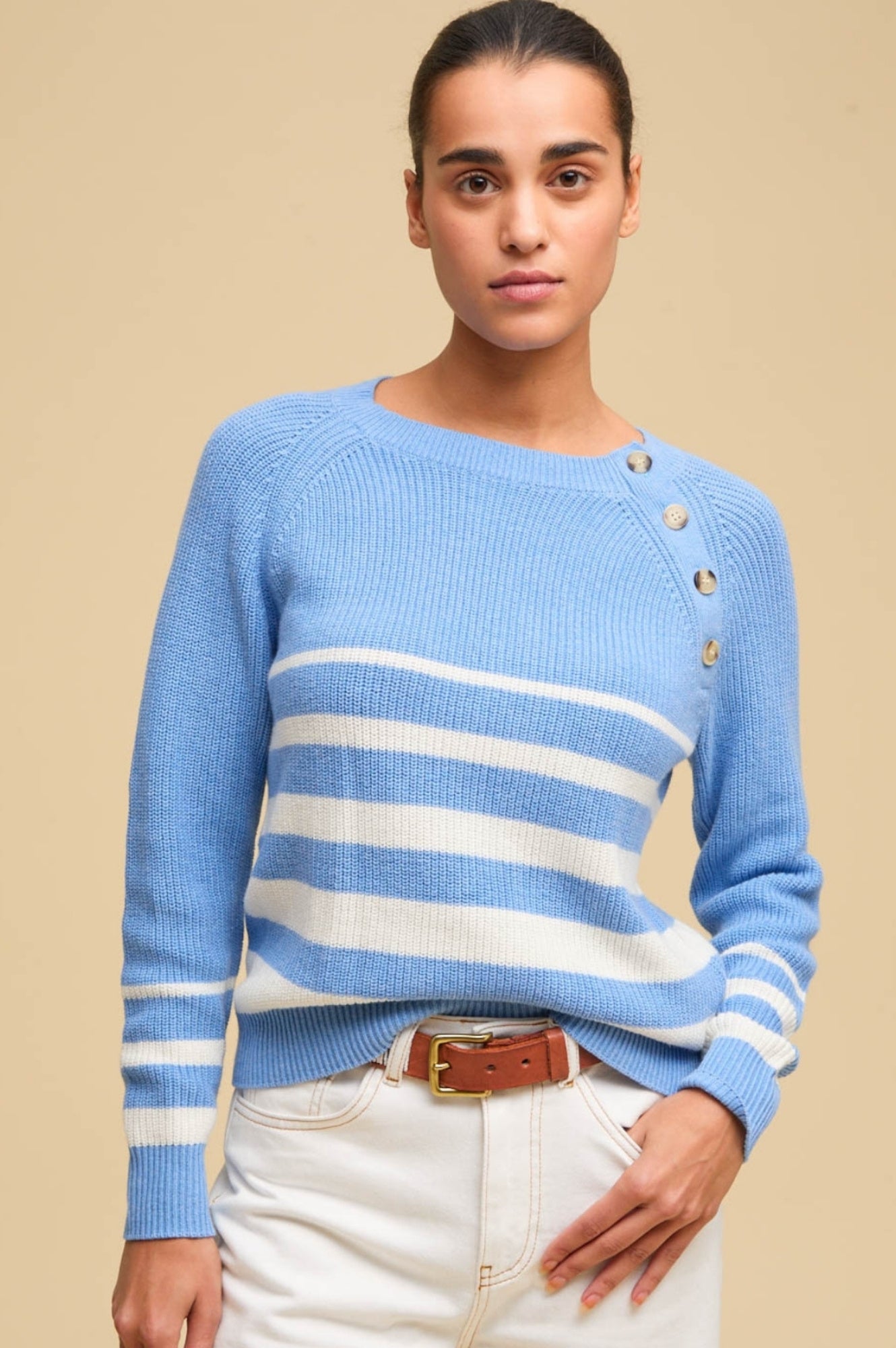 Rhia Jumper | Stripe Cornflower/Ivory